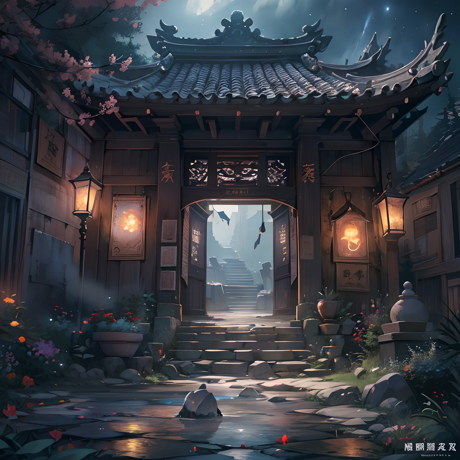 The atmosphere in the ancient house is solemn,There is an ominous aura。,in the style of the stars art group xing xing, 32k, best quality, masterpiece, super detail, high details