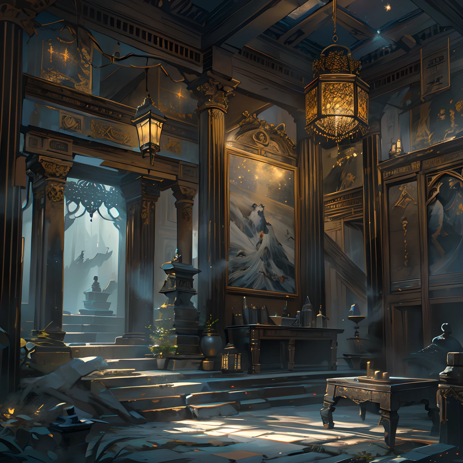 The atmosphere in the ancient house is solemn，There is an ominous aura。,in the style of the stars art group xing xing, 32k, best quality, masterpiece, super detail, high details