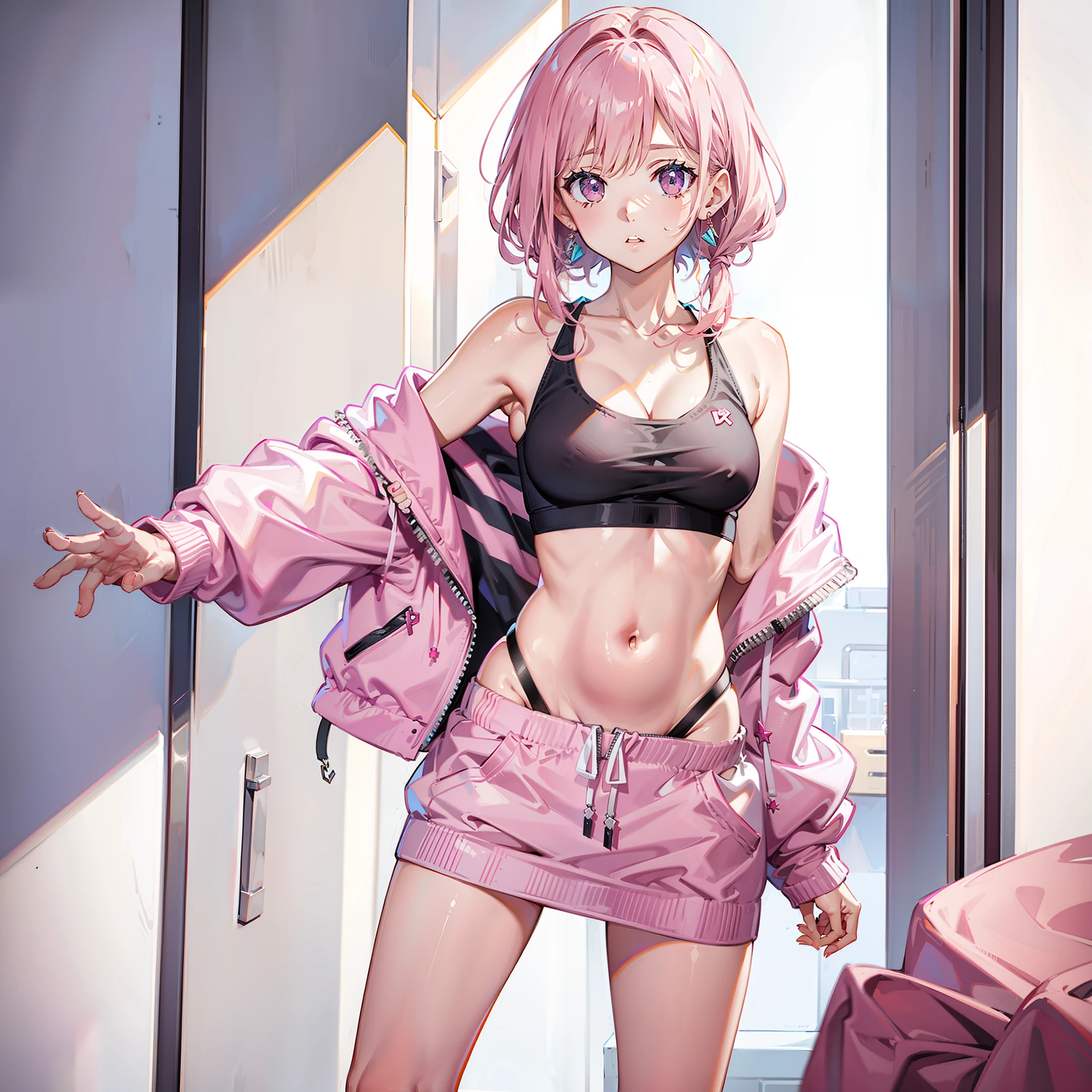 Pink navel baring oversized hoodie