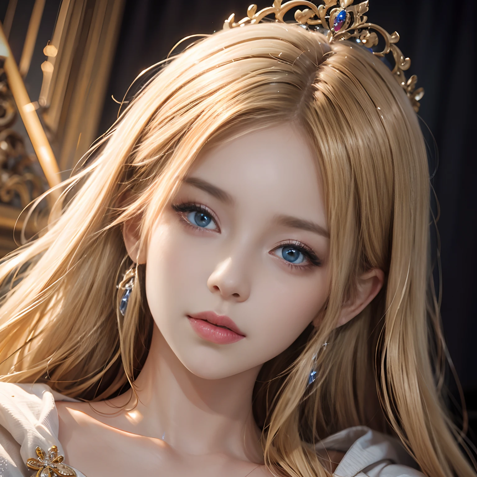 European Princesse blond haïr super detailed hyper realistic sexy face glowing eyes portrait
