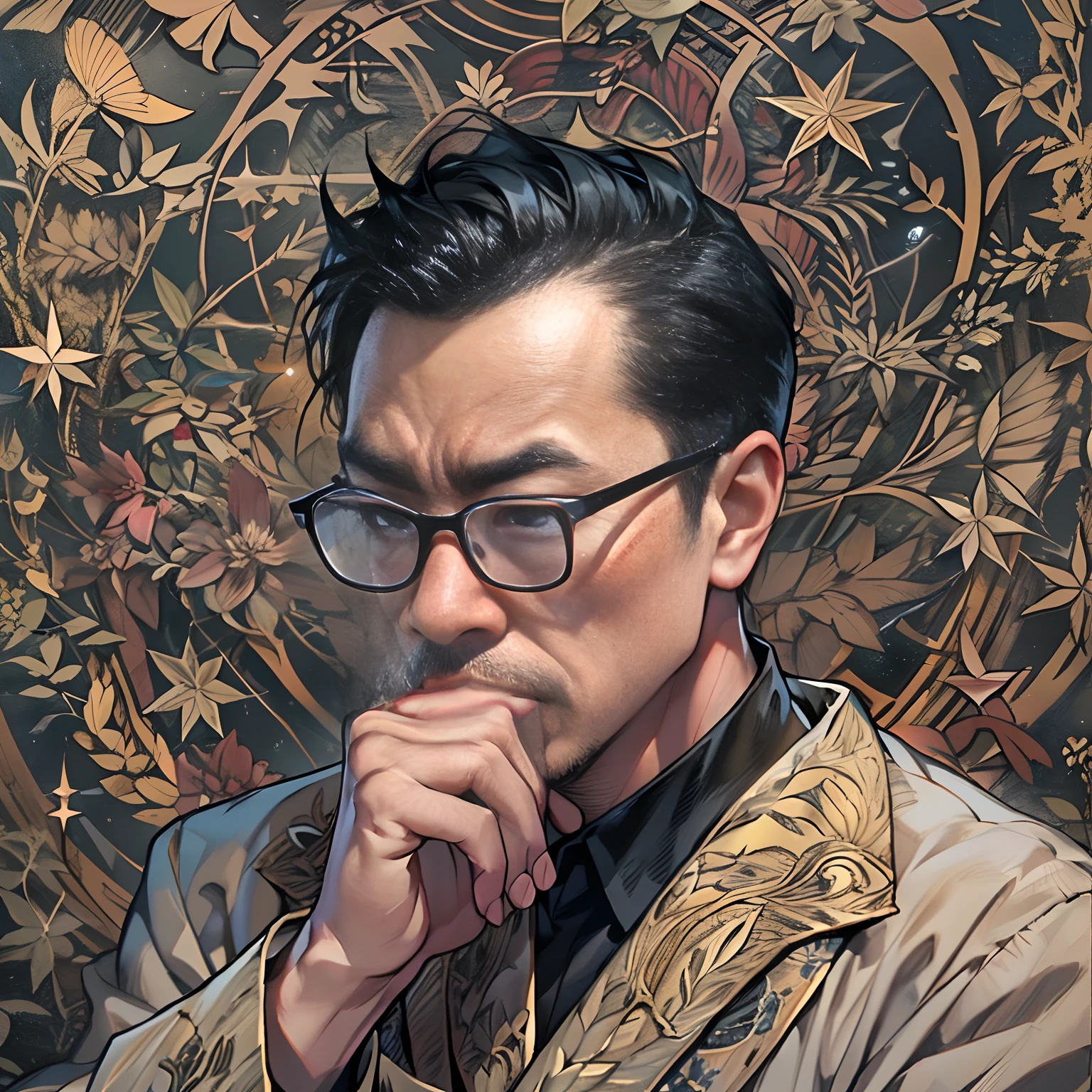 A serious man with a furrowed brow, deep in thought, adding, "The members of the special case bureau said that their souls are all missing.", ,in the style of the stars art group xing xing, 32k, best quality, masterpiece, super detail, high details ,