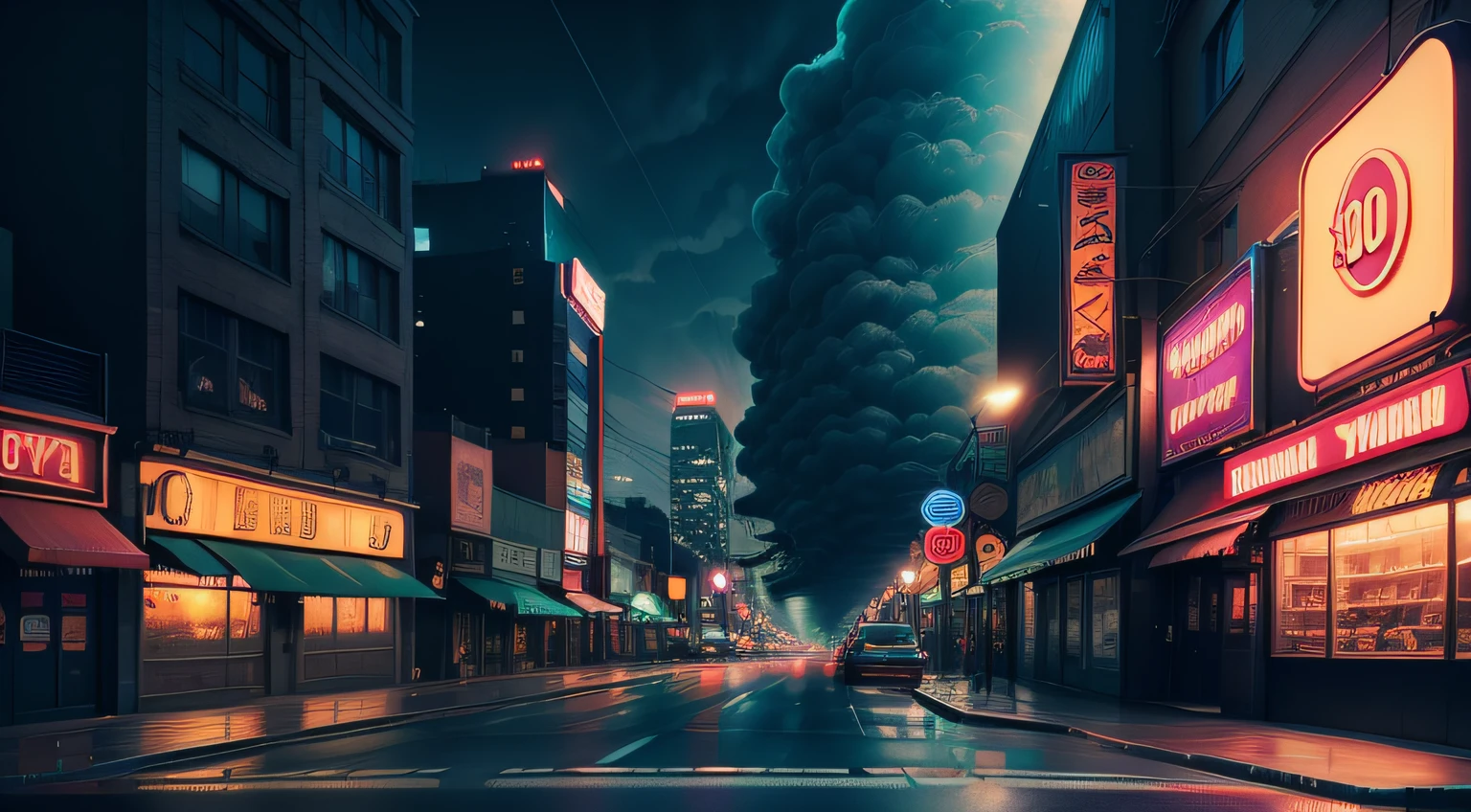 City vistas,the night,Empty streets,90's,Steam waves,neon signs