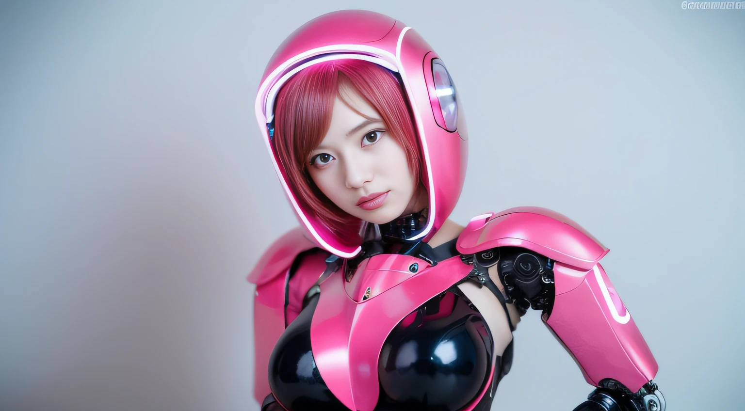 (Pretty Taiwan girl),((SuperHuge boobs:1.3)),((Neon pink robot cosplay)),(No background)