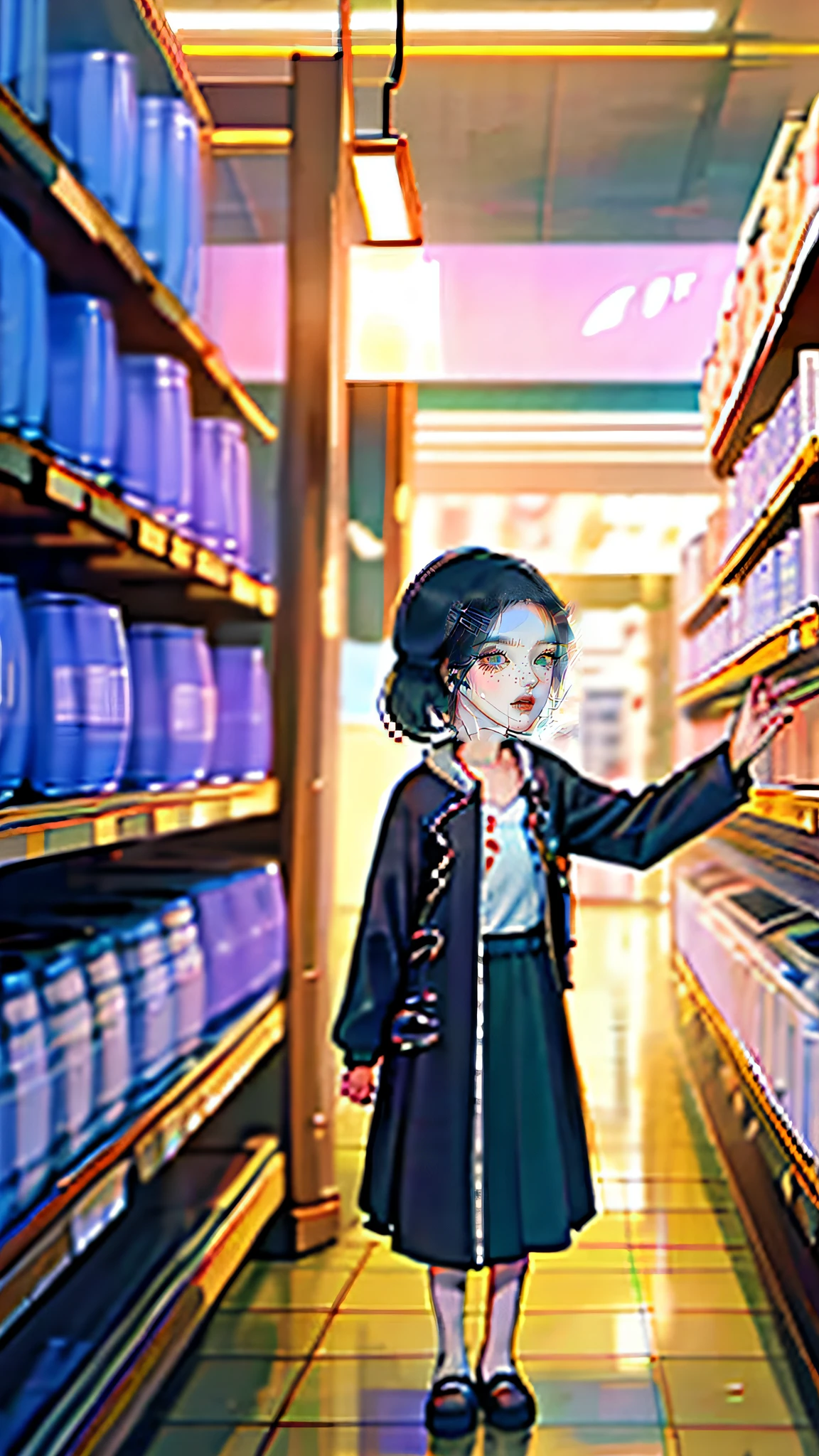 k hd, 4K photos, Realistic scenes, Exquisite details are presented, Realistic graphics,Slim women, Yellow and blue gradient short sleeves are worn。
