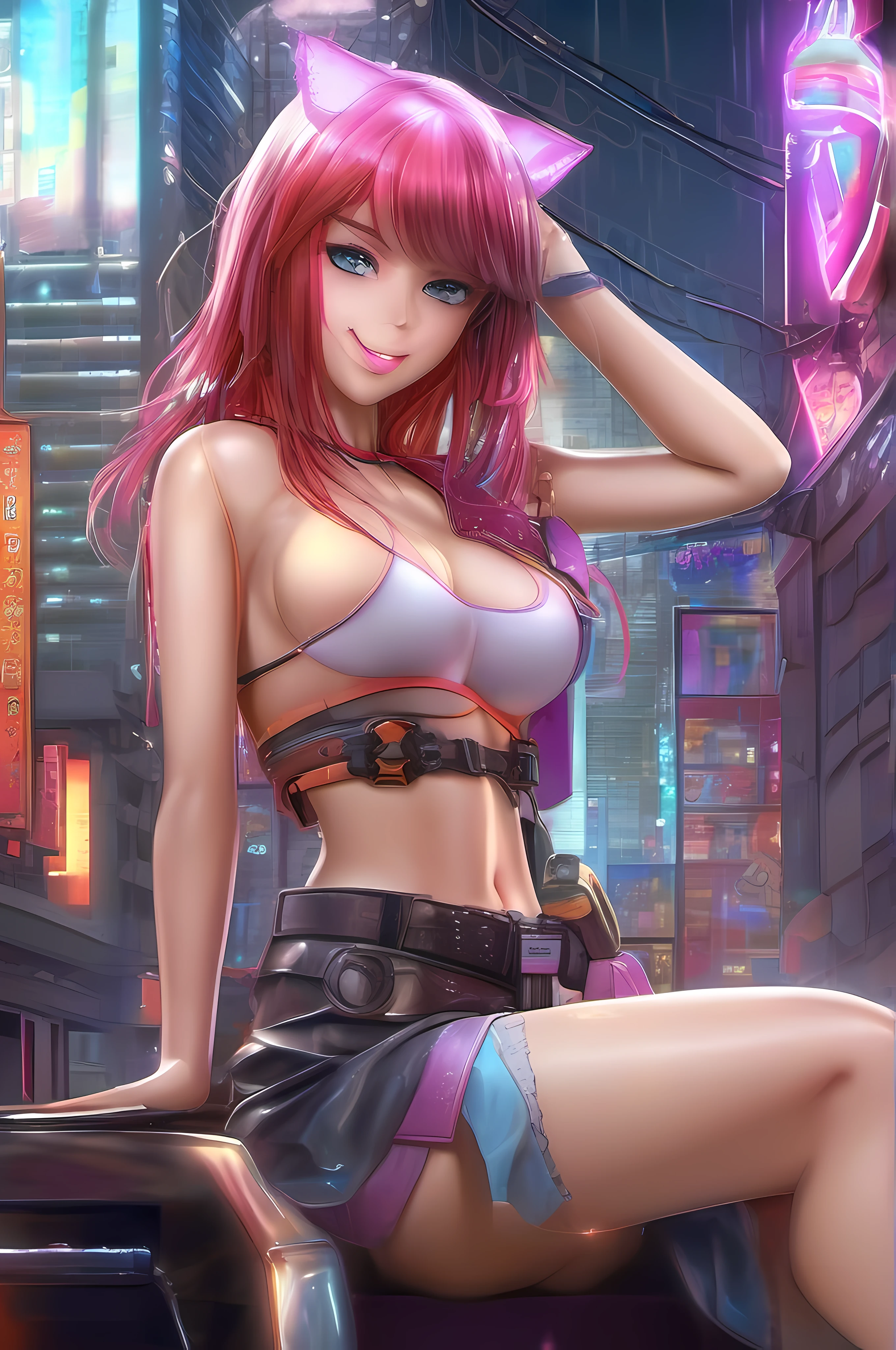 masterpiece, best quality, night, moon, in the cyberpunk city, rainy days, in the rain, in summer, realistic, science_fiction, huge_filesize, wallpaper, harem, yuri, hair over shoulder, gradient hair, multicolored hair, heterochromia blue red, :p, seductive smile, rolling eyes, bouncing breasts, huge breasts, hanging breasts, mole on breast, side-tie_bikini, high heels, bent_over, 🔞
, puffy_nipples, shaved_pussy, fat_mons, pussy_juice, exhibitionism, uncensored, hitachi_magic_wand, egg_vibrator,