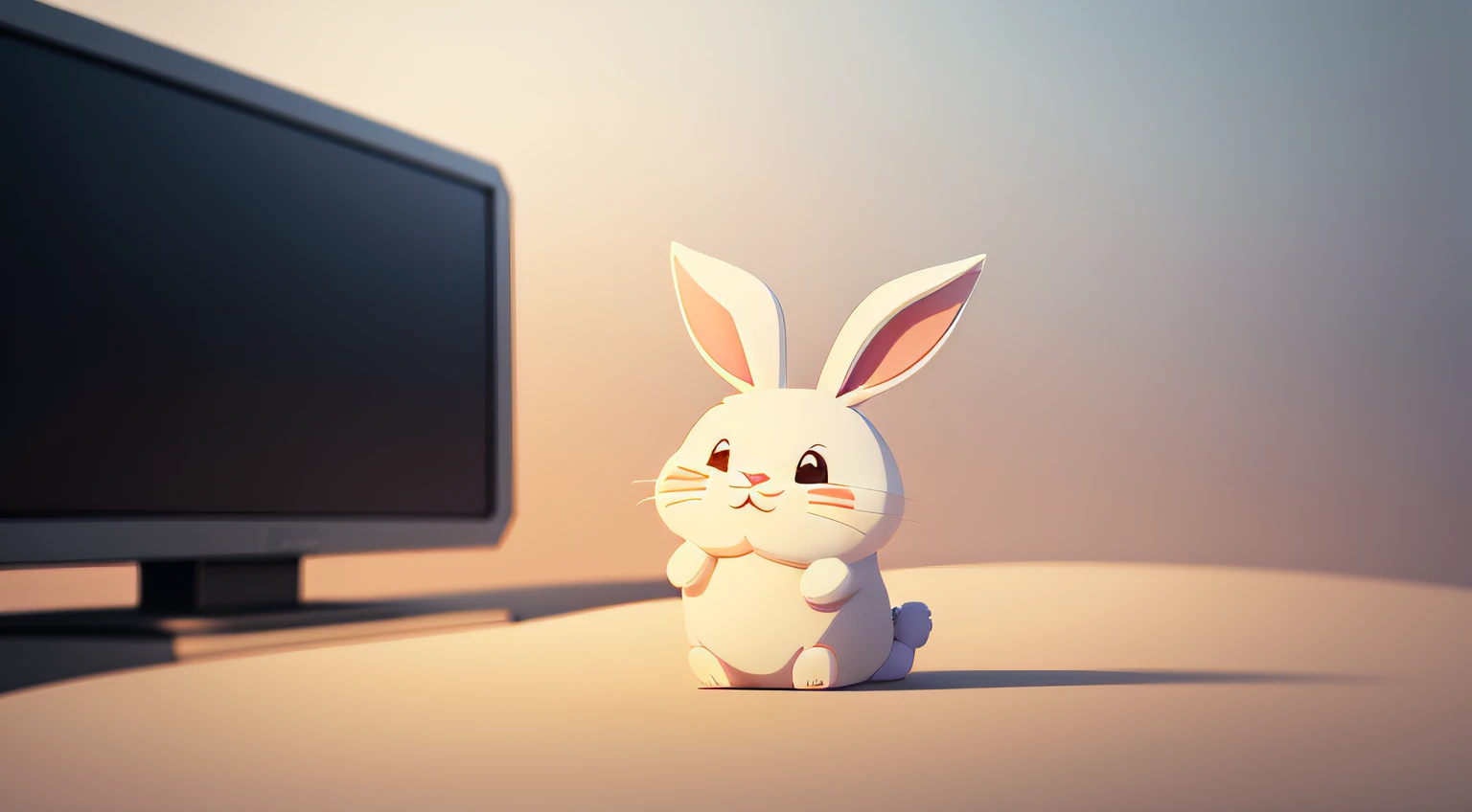Faraway view,SENSE OF CINEMA,Vector graphics,white backgrounid,Cartoony,bunny,adolable,laughingly,Dumb cute