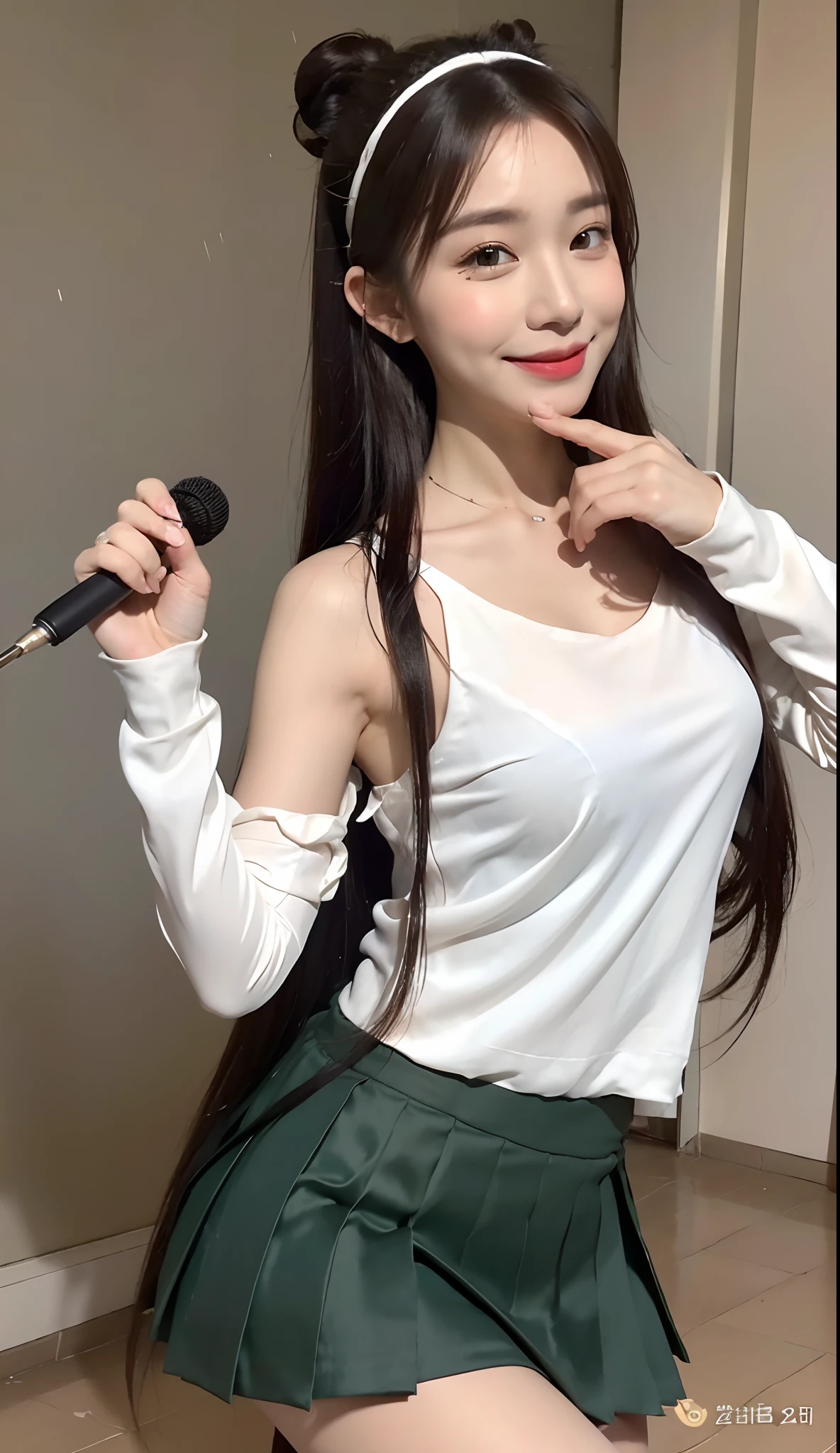 ((Best Quality, 8k, Masterpiece:1.3)), Focus: 1.2, Perfect Body Beauty: 1.4, Buttocks: 1.2, ((High Ponytail, Collarbone: 1.2)), (Short Skirt: 1.1) , (Rain, Street:1.3), Highly detailed face and skin texture, Fine eyes, Double eyelids, Whitened skin, Long hair, (Shut up: 1.3), Smile, Long legs, Full body, Best proportions of four fingers and one thumb, Smiley face, Face texture: 1.3, Sunshine, Summer, collarbone, beautiful eyes, real face, real skin, realistic face, realistic skin, detailed eyes, detailed facial features, detailed clothing features, detailed face, chest contour, tight fit, POS random, upper body silk wrap: 1.4