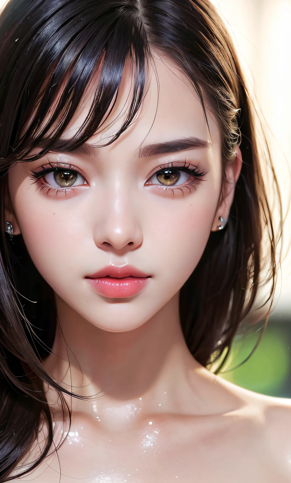 (8k, RAW photo, photorealistic: 1.25), (lip gloss, eyelashes, shiny face, shiny skin, best quality, ultra-high resolution, depth of field, chromatic aberration, caustics, wide range of lighting, Natural shading, Kpop idol) looking at the viewer with a calm and goddess-like happiness,