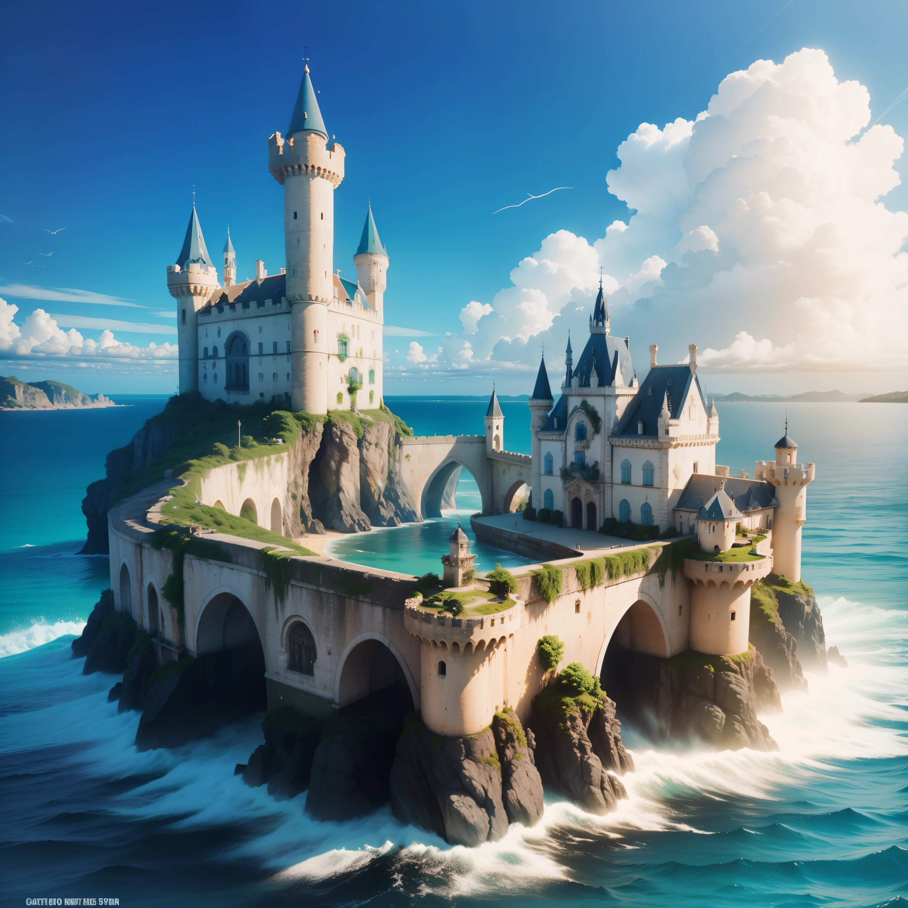 Castelo no fundo do mar totalmente submerso