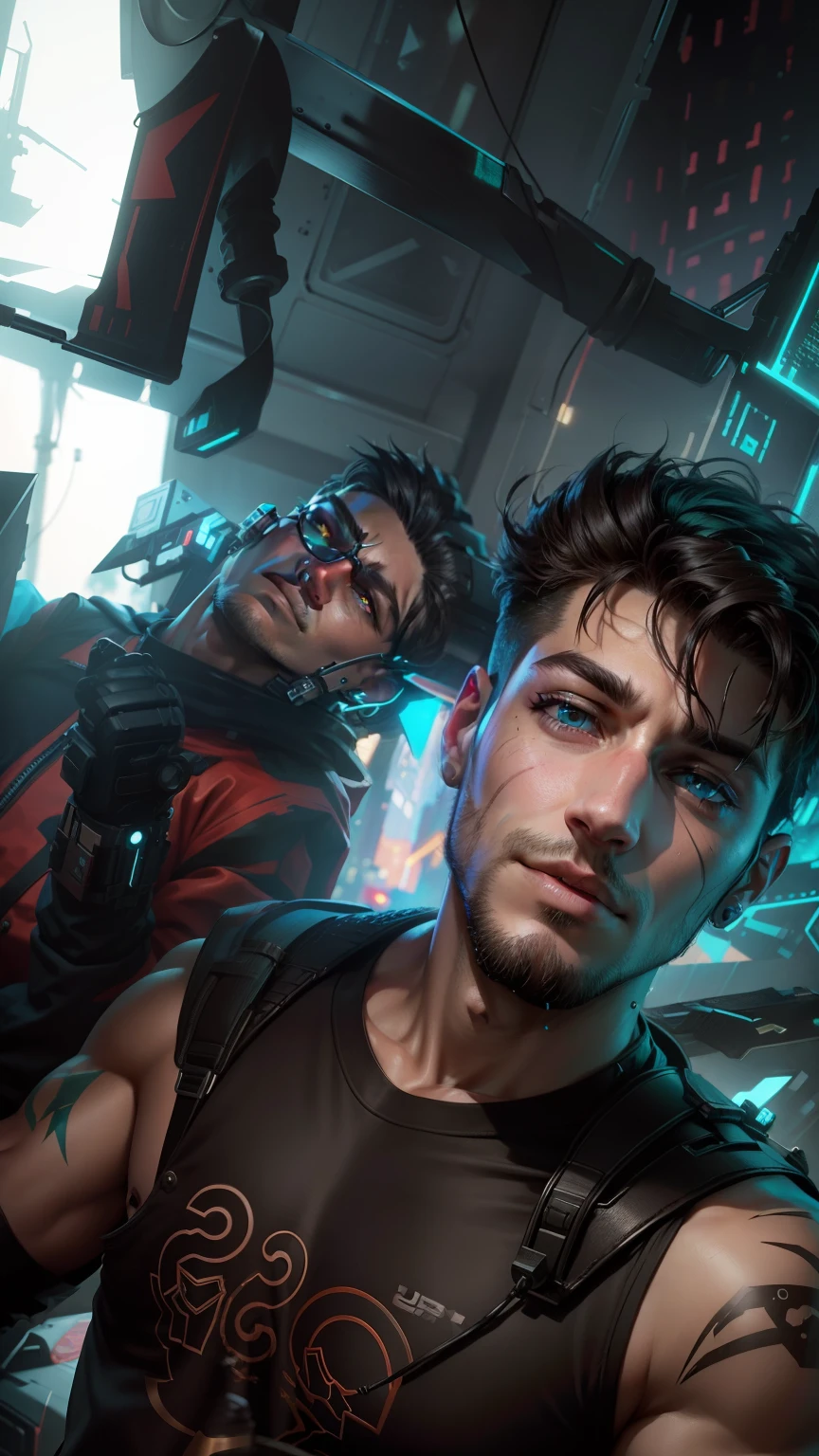 Cyberpunk handsome boy realistic face 8k ultra realistic face cat on soldier