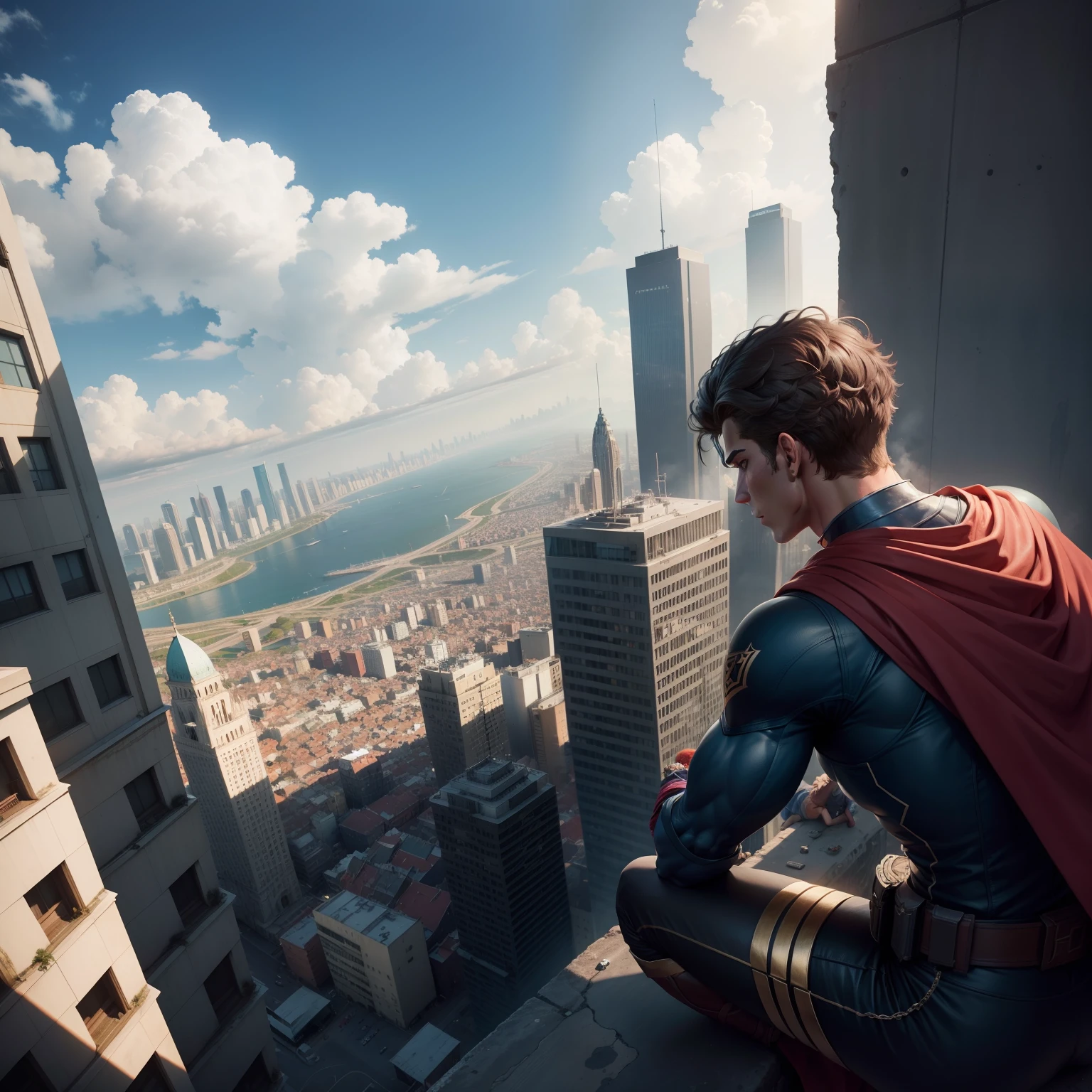 The heroes observe the city from the top of a building, determinados