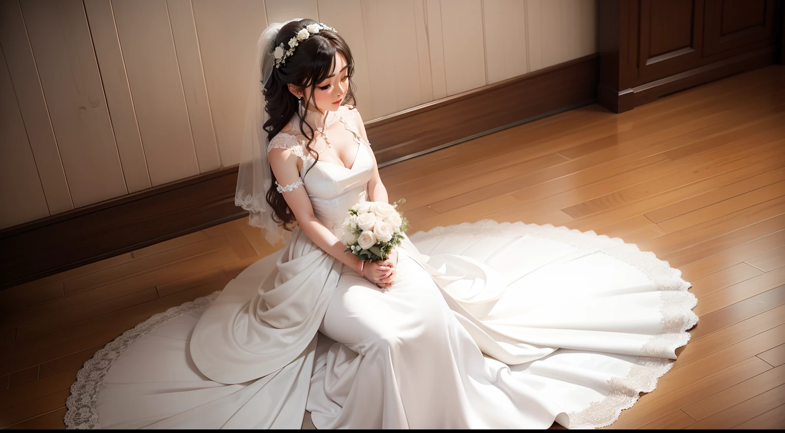 The bride in a wedding dress。
