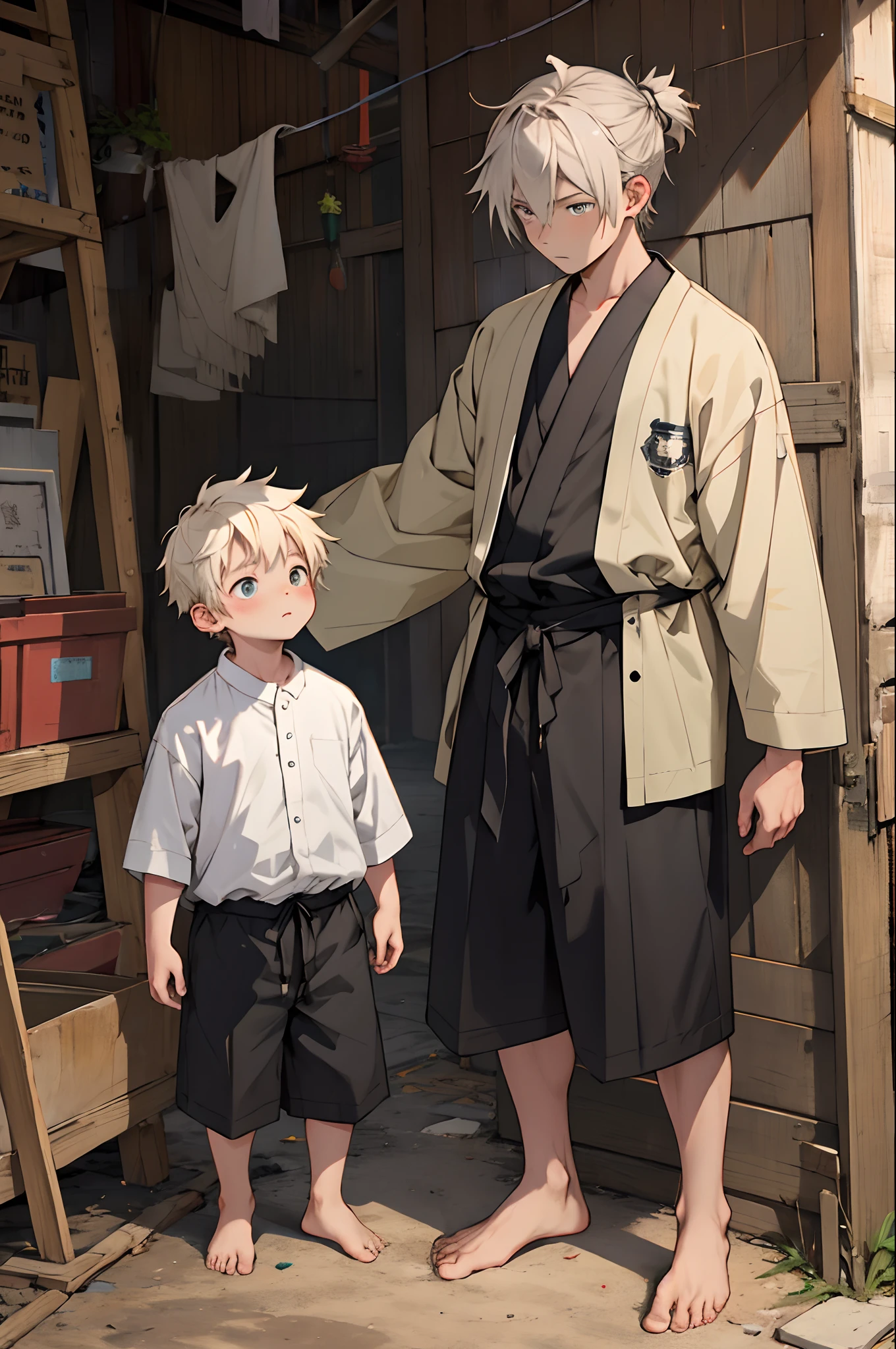 Shota,Barefoot,binding,whaite hair