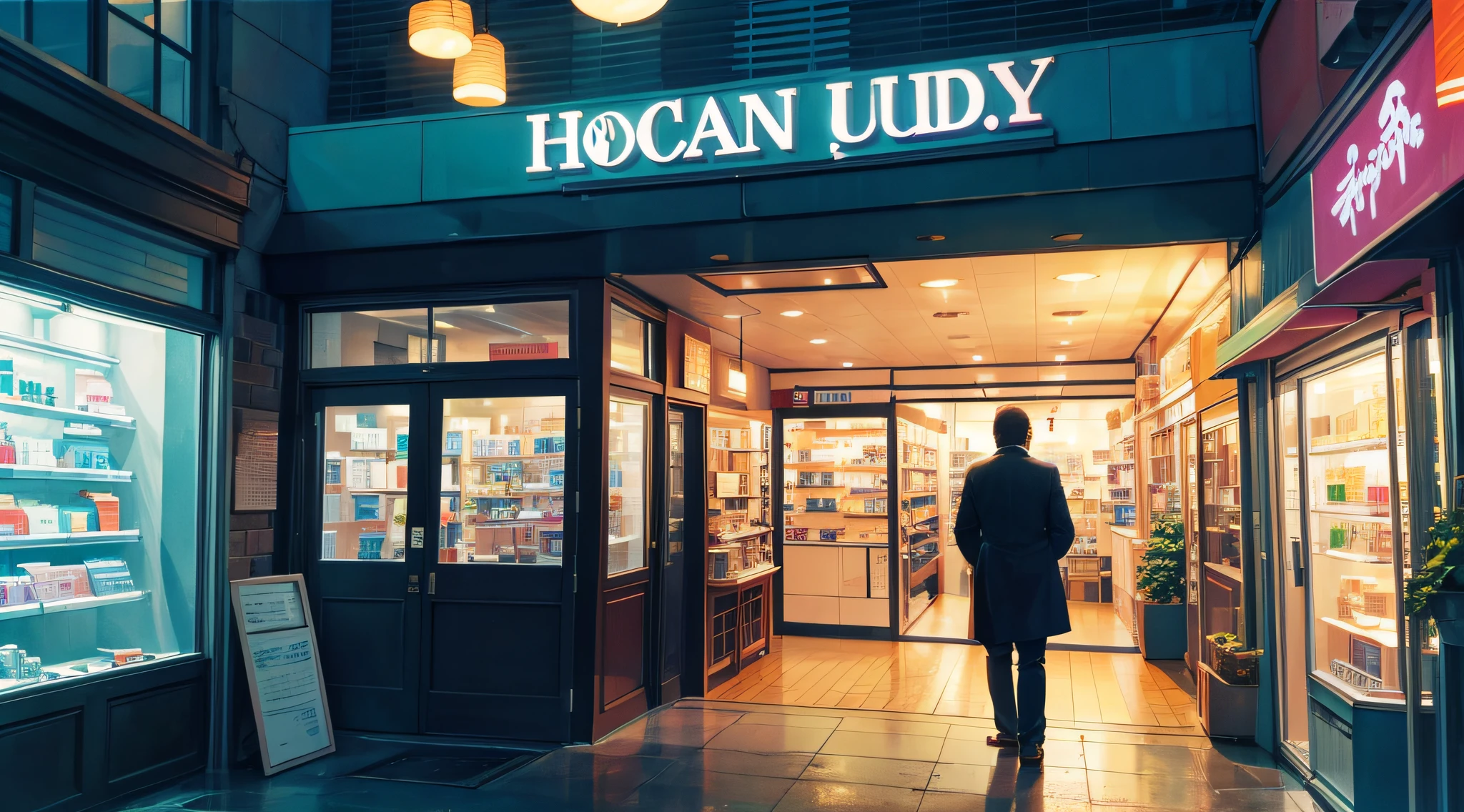 sudden,A husky voice came,Pharmacy(Man uncle)The boss said:"Lynn!Time's up,Hang the lights out,Ready to open for business!”