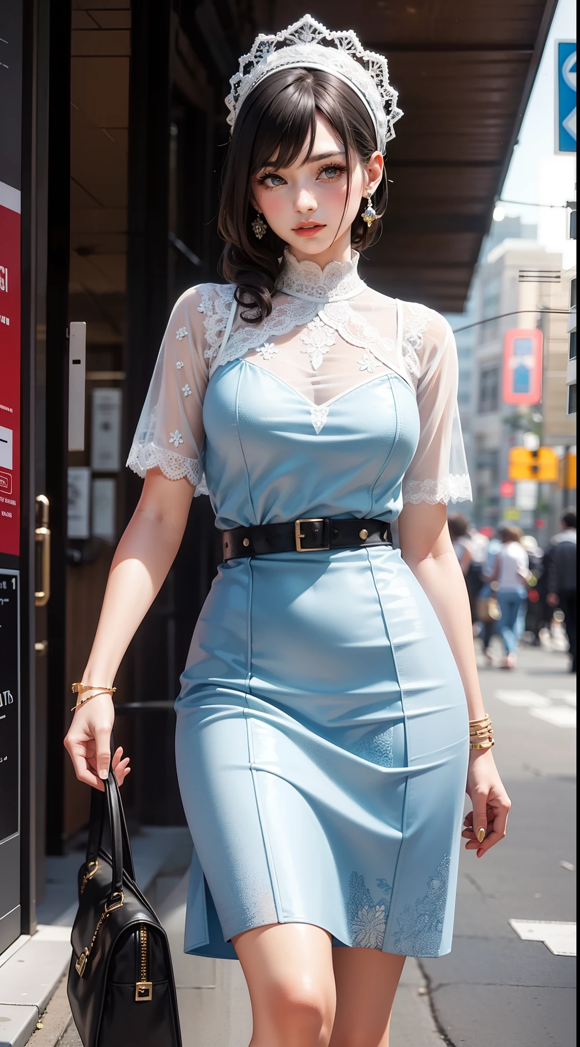 Beautiful woman in intricate Modern Vintage Mod Outfit