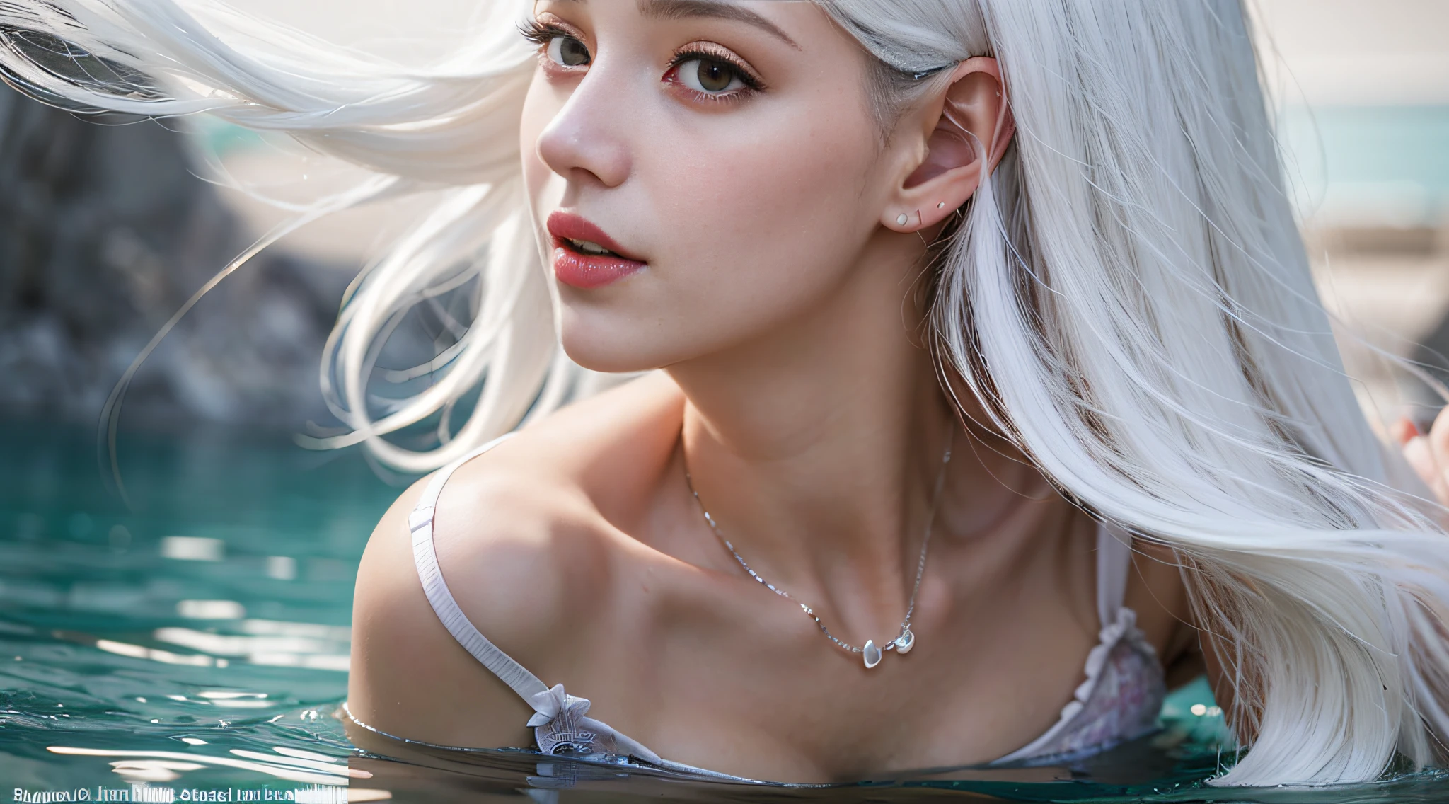 ((((Beautiful white hair))))、((small head))、Beautie、Beautuful Women、Japan Idol、(Perfect body:1.1)、(年轻)、(Beautiful white hair with short wavy:1.2)、(((8K))、(( Raw photography)))、(((a white bikini)))、(Highly detailed 8k wallpapers)、(extremely delicate and beautiful)、(​masterpiece)、(top-quality:1.0)、(超A high resolution:1.0)、beautiful  lighting、Perfect Lightning、realistic shadow、[hight resolution]、 Detailed skin、ultra-detailliert、thin clavicle、perspired、爆乳、huge tit、beutiful breast、red blush、Photorealsitic、Lifelike face、realisticeyes、is looking at the camera、a smile、 Lips with pink lips、natural make up、The best very happy smile、((best qualtiy)), ((tmasterpiece)), huge filesize, ultra-detailliert, hight resolution, ighly detailed, top-quality, ​masterpiece、full bodyesbian、Three-dimensional depiction、all-fours、all-fours、all-fours、((Show your))、((Show your))、Rear view、Rear view、Rear view、Rear view、s ass、s ass、s ass、s ass、A sexy、Mare、under the water