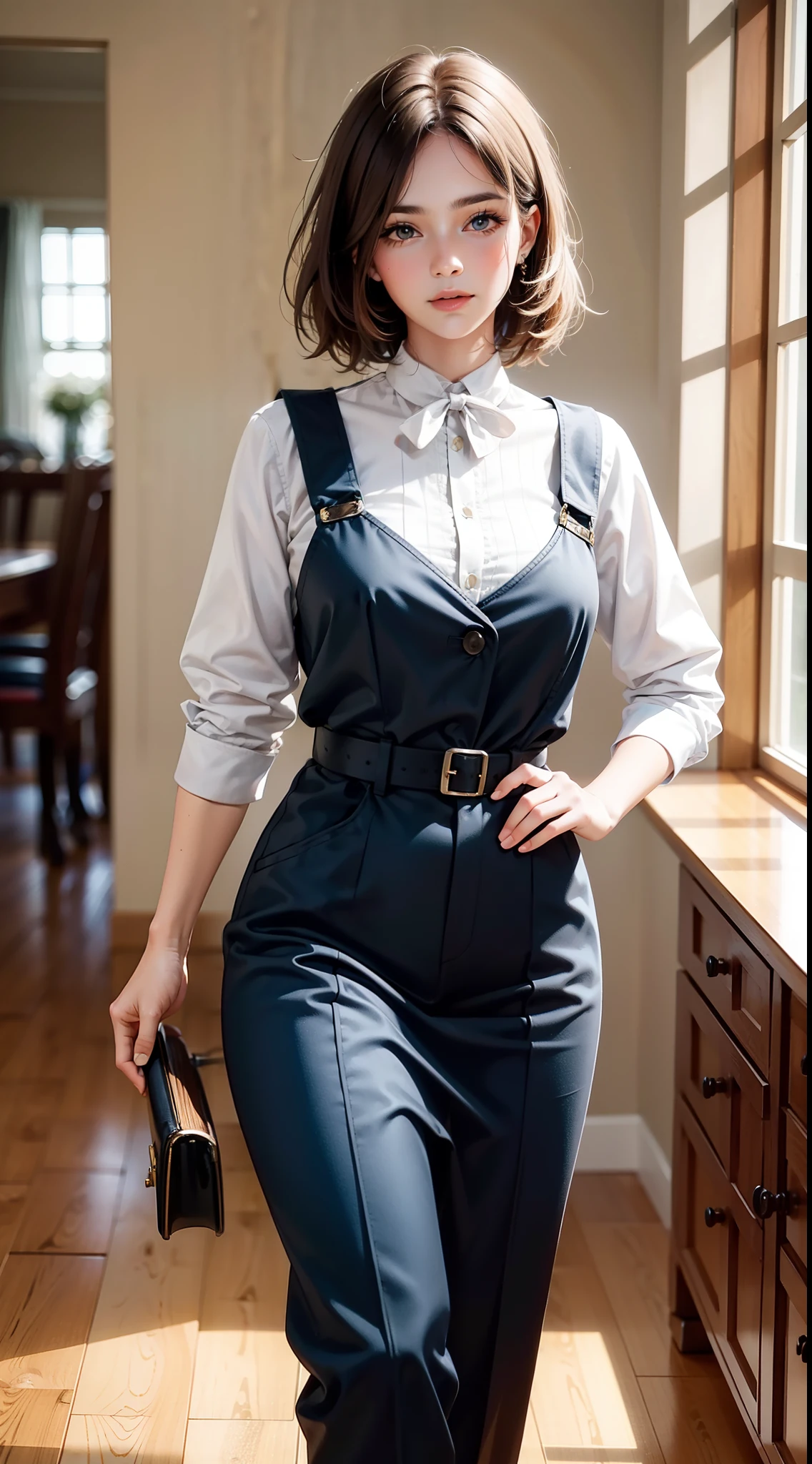 Beautiful woman in intricate Classic Vintage American Workwear Outfit