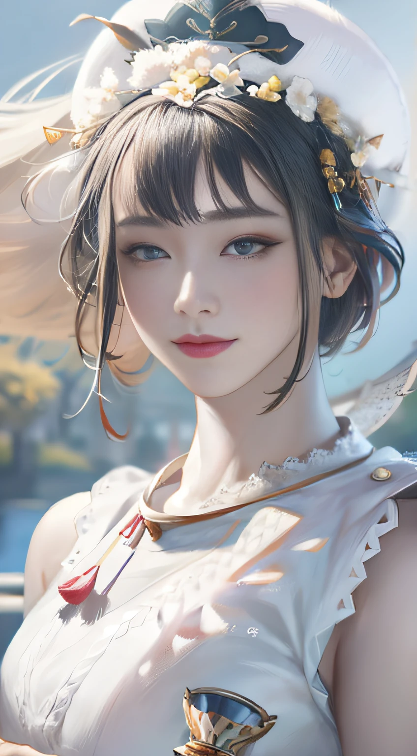There was a woman wearing a hat and skirt and a hat, Guviz-style artwork, Guviz, trending on cgstation, inspired by Yanjun Cheng, Kawaii realistic portrait, Inspired by Lan Ying, Guweiz in Pixiv ArtStation, Palace ， A girl in Hanfu, Guweiz on ArtStation Pixiv