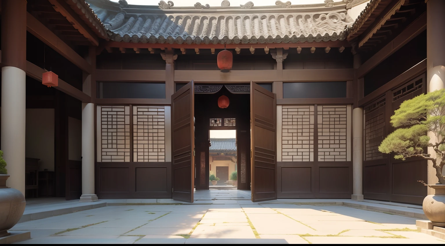 Masterpiece, the best quality, high quality, extremely detailed, ancient Chinese courtyard is generally composed of courtyards, surrounded by four low walls, the courtyard building layout is reasonable, divided into entrance halls, guest rooms, garden shade and other areas. The floor of the yard is mostly paved with bluestone slabs or stones