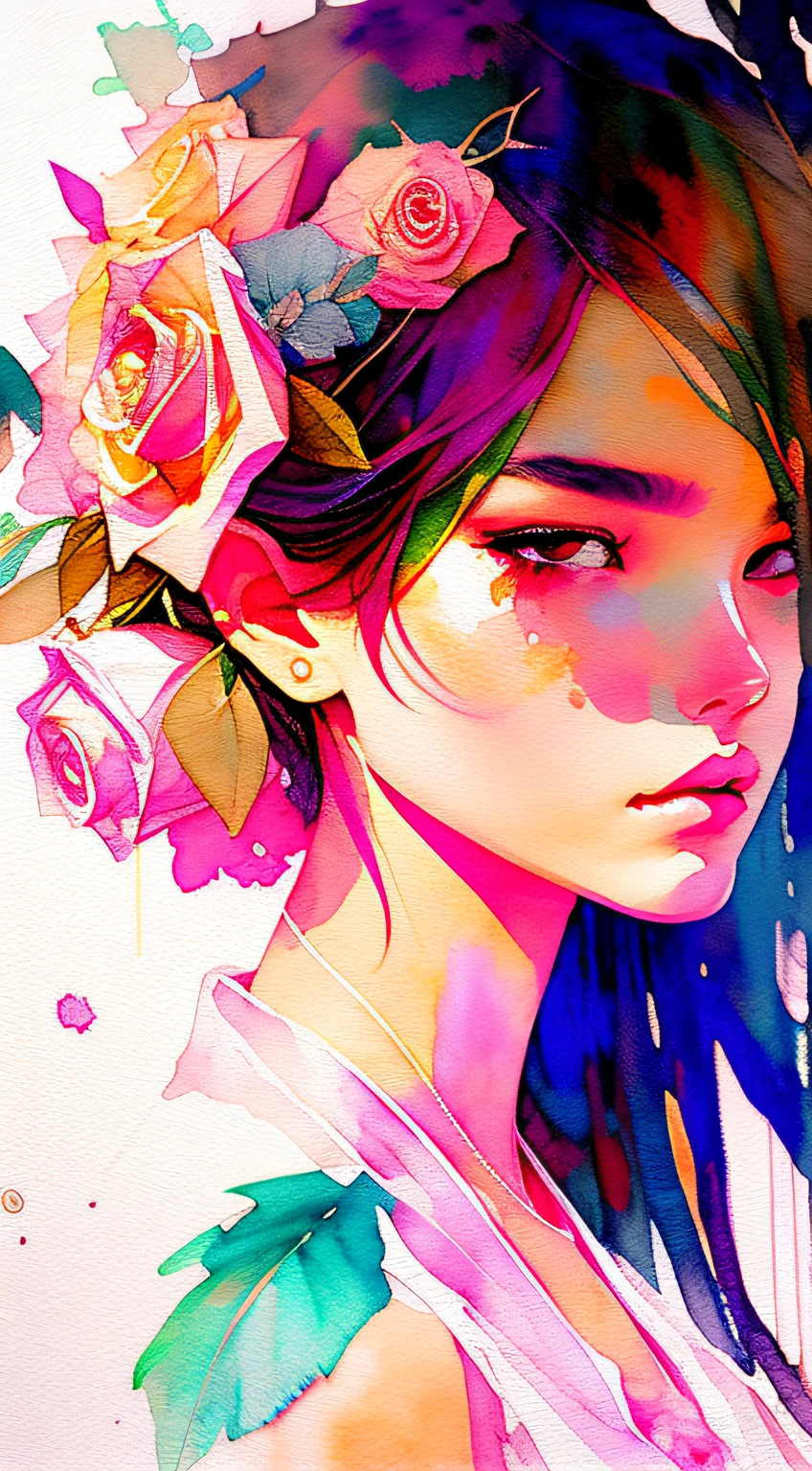 wtrcolor style, (rose) digital art, official art, blown by the wind, masterpiece, beautiful, ((watercolor)), paint splatter, intricate detail. Great detail, [dripping:0.7], Trending on Artstation, Rachel Walker