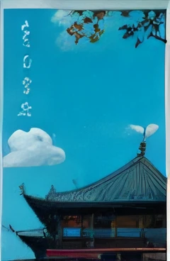 Close up of building picture with sky background, beijing, Middle metaverse, Wang Chen, Overlay Chinese text, Chiba Yuda, cover photo portrait of du juan, 中 国 鬼 节, Chinese text, author：Fang Congyi