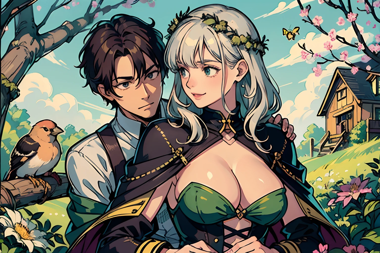 The ladybug is creeping on the open bloom of May, The merry bee is trampling the pinky threads all day, And the chaffinch it is brooding on its grey mossy nest In the whitethorn bush where I will lean upon my lover's breas