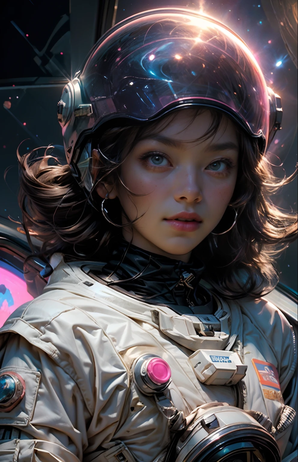 "((masterpiece)), best quality, pink, a delicate astronaut exploring a bubblegum world, light and space, a wide variety of pastel shades, All in high definition and detail, such as zero gravity, helmet visor displaying the universe, deep space, stars, galaxies, colorful space rocks, a lot of energy and emotion!"