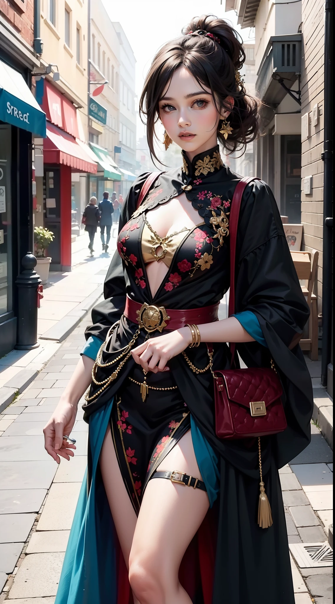 Beautiful woman in intricate Eclectic and Mismatched Outfit