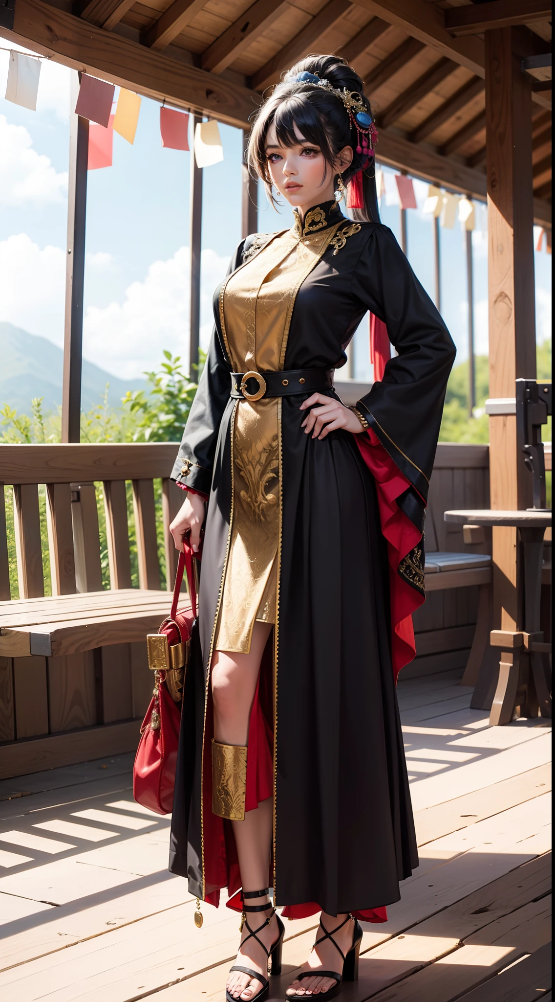 Beautiful woman in intricate Eclectic and Mismatched Outfit