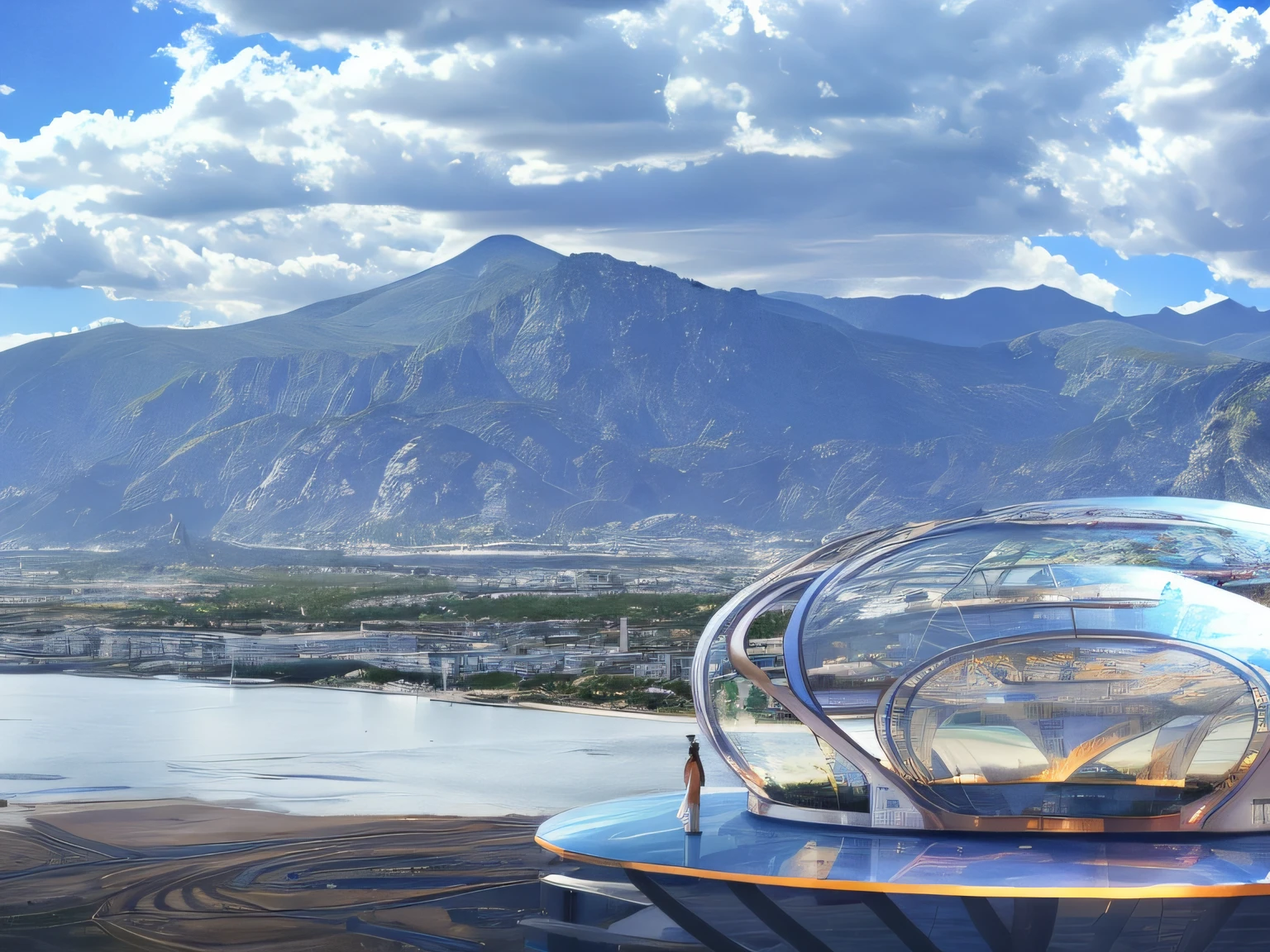 There is a glass dome,You can see the city and mountains, downtown solarpunk utopia, solarpunk city, solarpunk futuristic utopia, solarpunk utopia, Sunpunk architecture, city of the future in russia, russian city of the future, concept-art. 8 k'', Beautiful city of the future, concept art 2022, futuristic persian palace
