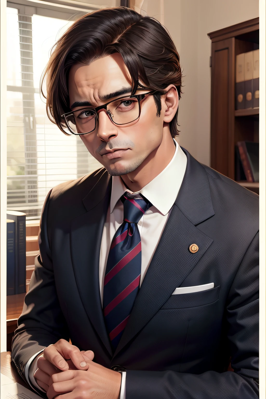 Male president in a bespectacled suit in office