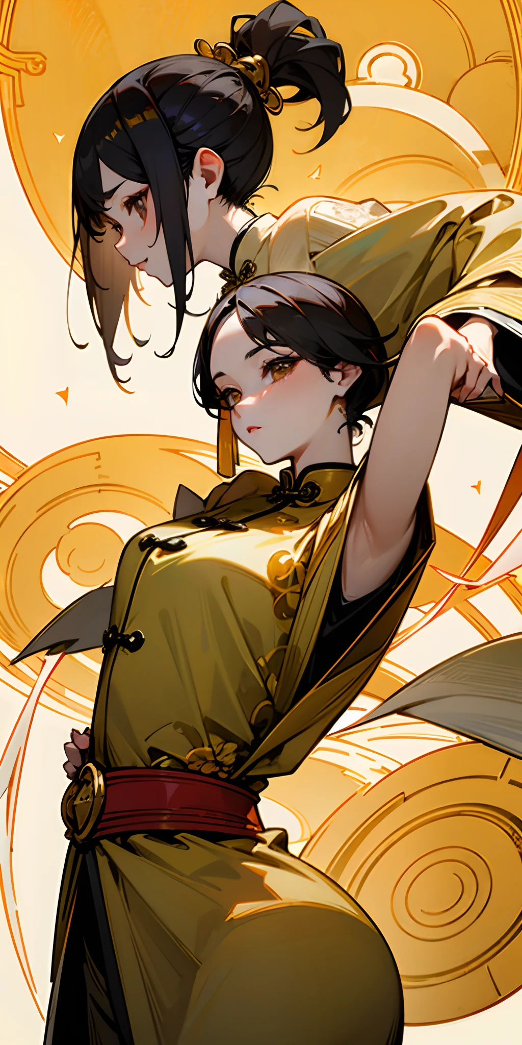 gold coins，Chinese beautiful woman
