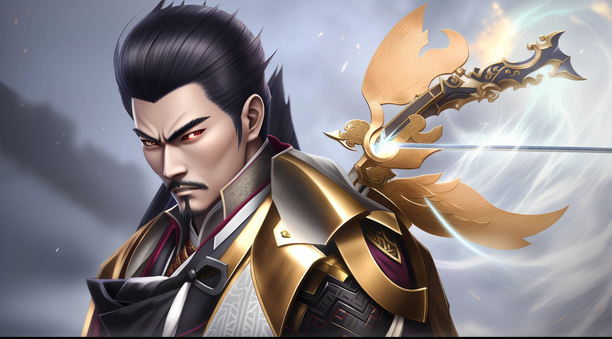 A close-up of a person in a suit with a sword, Keqing from Genshin Impact, heise jinyao, zhongli from genshin impact, lineage 2 revolution style, xianxia hero, Game CG, Inspired by Huang Shen, Genshin impact's character, Range Murata and Artgerm, sakimichan frank franzzeta