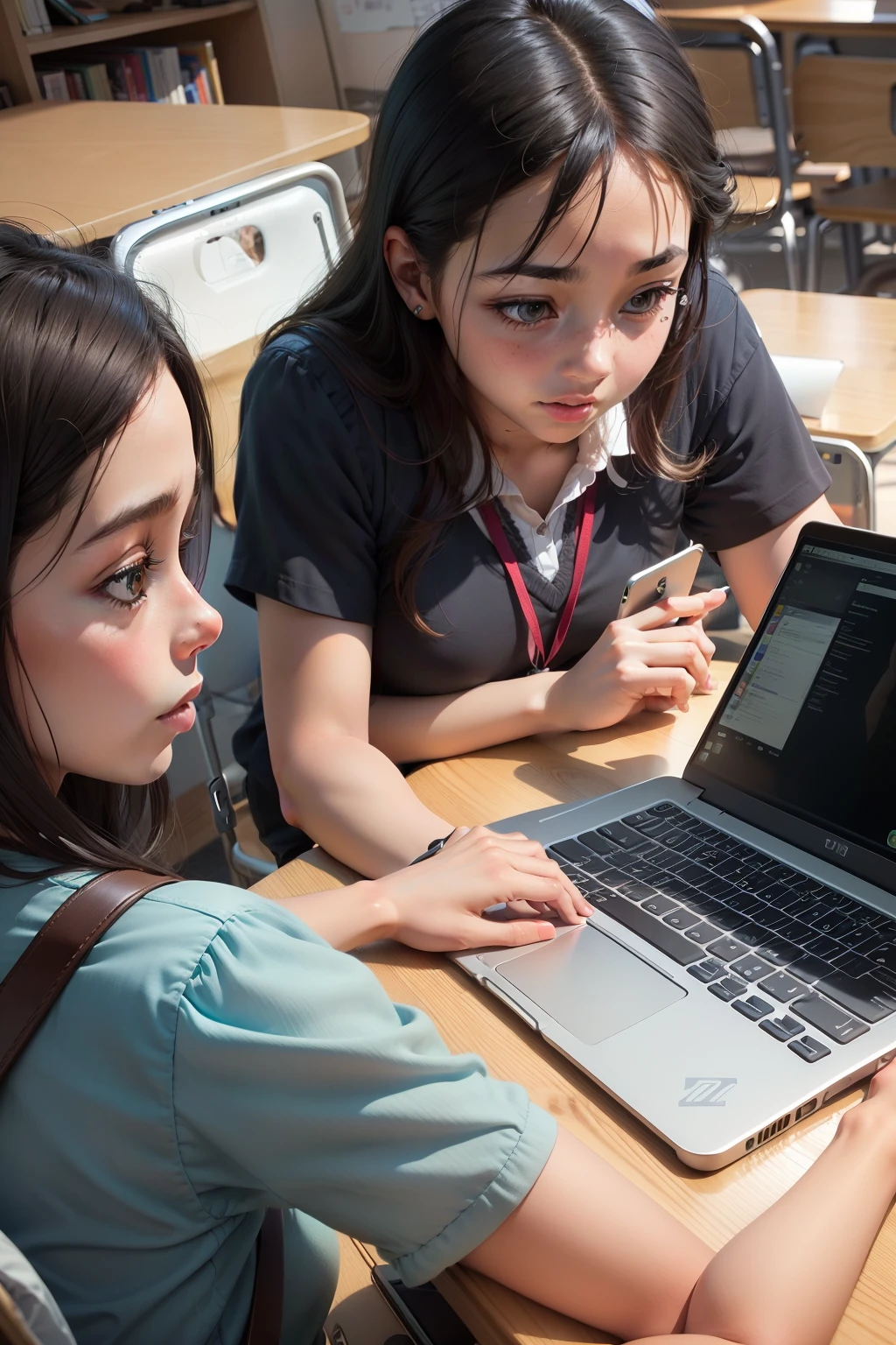 Images of teachers and students interacting with laptops and mobile devices