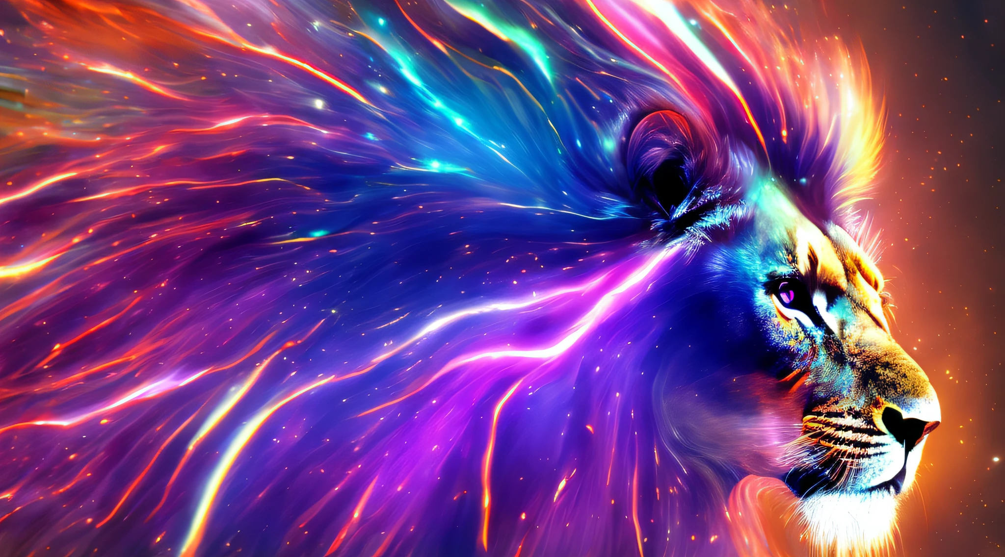 Galaxies, espirais, outer space, Nebulosas, estrelas, smoke billowing, iridescente, detalhe intrincado, in the form of a lion, octane rendering, 8k