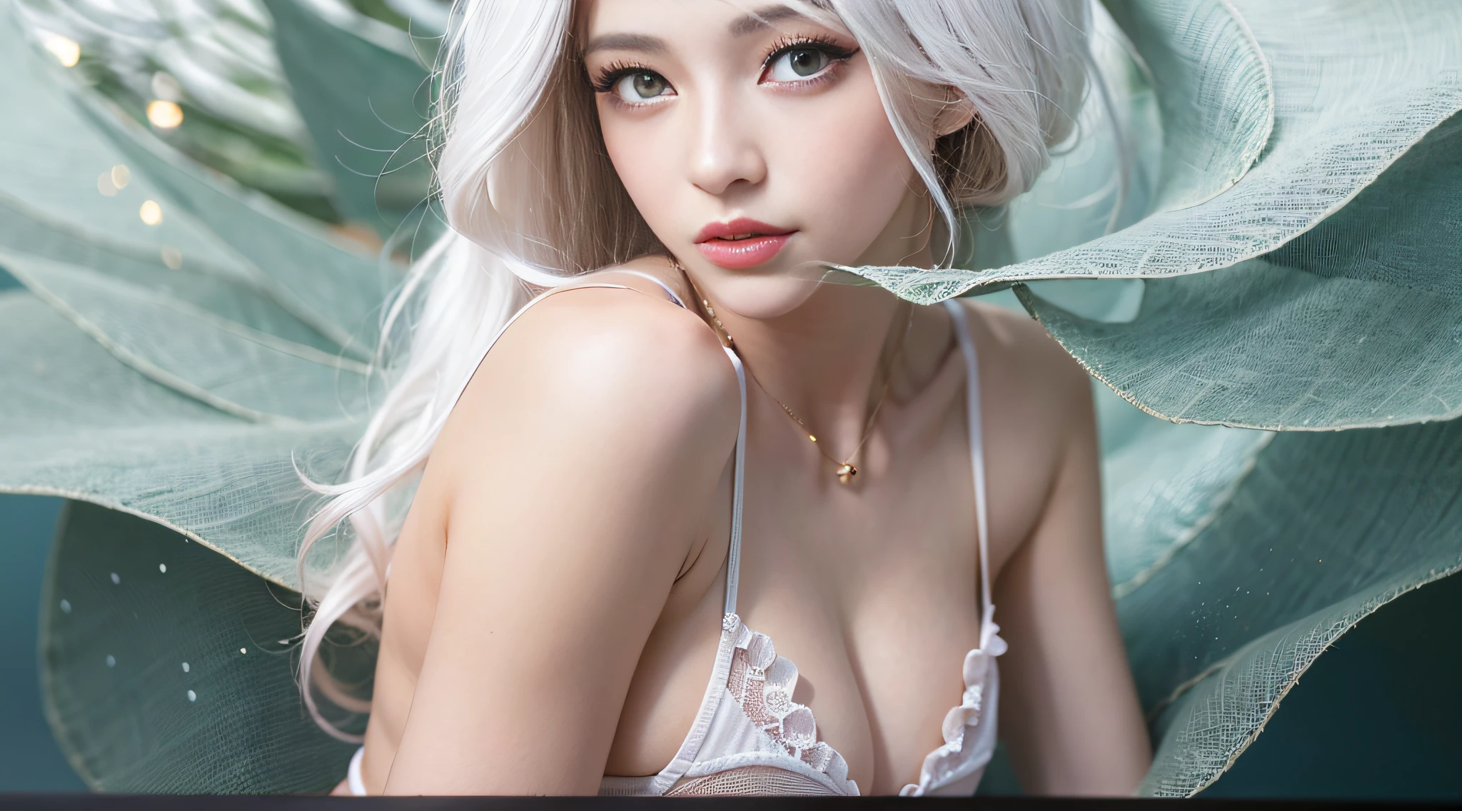 ((((Beautiful white hair))))、((small head))、Beautie、Beautuful Women、Japan Idol、(Perfect body:1.1)、(年轻)、(Beautiful white hair with short wavy:1.2)、(((8K))、(( Raw photography)))、(((a white bikini)))、(Highly detailed 8k wallpapers)、(extremely delicate and beautiful)、(​masterpiece)、(top-quality:1.0)、(超A high resolution:1.0)、beautiful  lighting、Perfect Lightning、realistic shadow、[hight resolution]、 Detailed skin、ultra-detailliert、thin clavicle、perspired、爆乳、huge tit、beutiful breast、red blush、Photorealsitic、Lifelike face、realisticeyes、is looking at the camera、a smile、 Lips with pink lips、natural make up、The best very happy smile、((best qualtiy)), ((tmasterpiece)), huge filesize, ultra-detailliert, hight resolution, ighly detailed, top-quality, ​masterpiece、full bodyesbian、Three-dimensional depiction、all-fours、all-fours、all-fours、((Show your))、((Show your))、Rear view、Rear view、Rear view、Rear view、s ass、s ass、s ass、s ass、A sexy、Mare、under the water