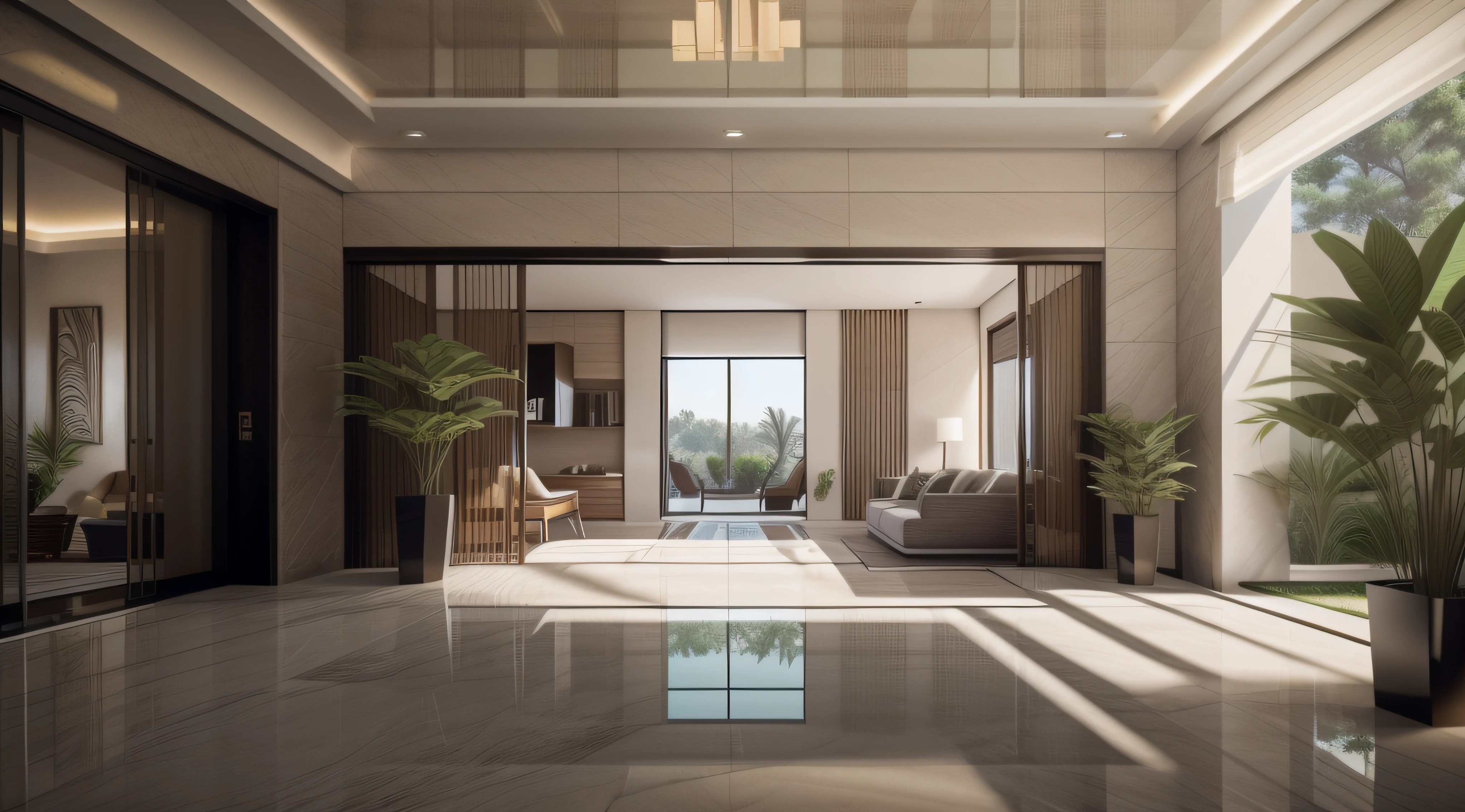 (high qulity), best qualtiy, Realiy, (Realistis), ultra-detailliert, (fulldetail),(4k),8k,No Man, inside in room, tiles, sliding door, muri, a plant, janelas --auto