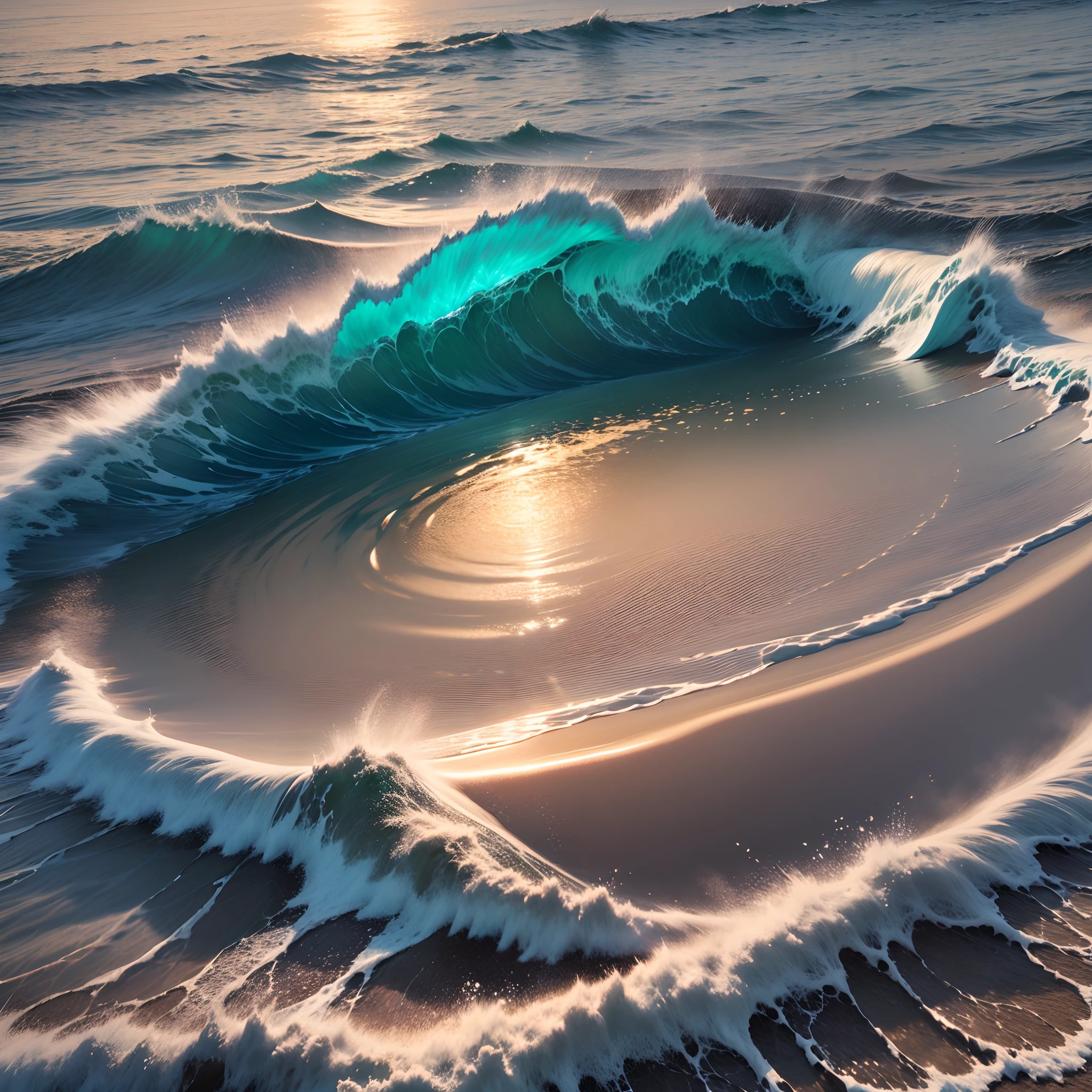 Image of sea waves inside a circle with drawings of leaves for a t-shirt in extremely realistic SVG in 16k 4d --auto --s2