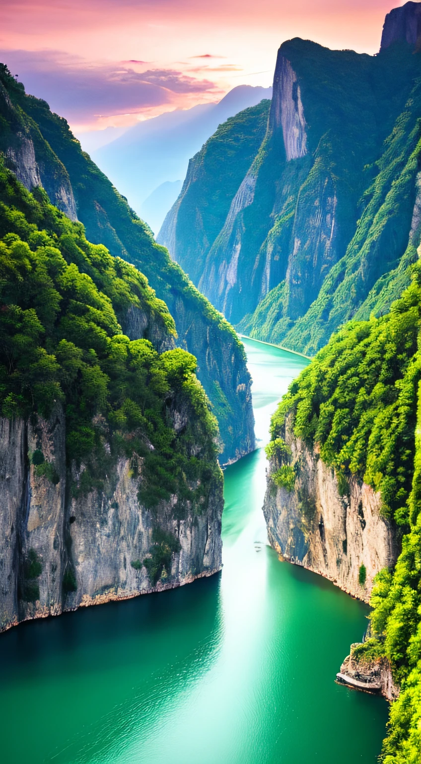 Masterpiece, ultimate quality, Cg unity 8k wallpaper, super delicate, beautiful sky and clouds, rich natural scenery, cliffs, lakes and rivers, waterfalls and flying water, beautiful green mountains, no trace of people, excellent scenery, has already won a photo contest, background Blurring, full depth of field, HDR high dynamics, true restoration, intricate, extreme details, dramatic presentation, perfectly presenting the style of midjourney art.