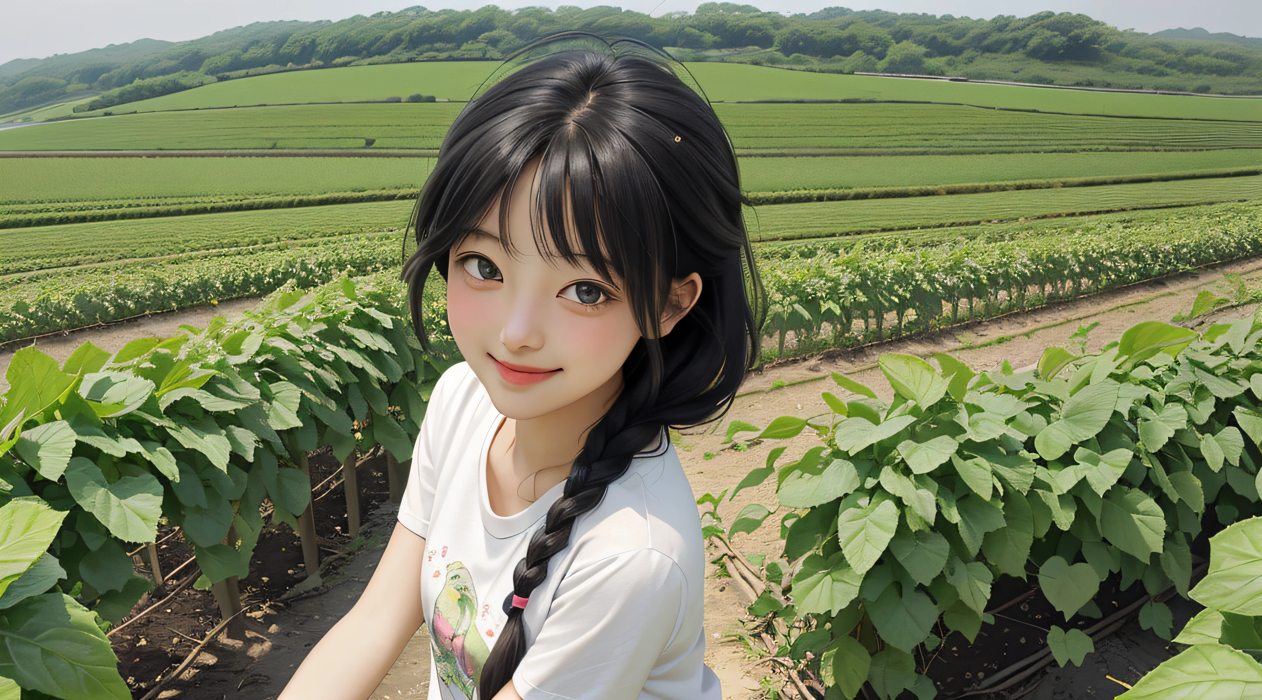 On a summer afternoon,and the sun was shining brightly,The melon fields are full of greenery。Ripe watermelons are hung with vines,It exudes a rich sweet fragrance。In this beautiful farmland,A cute sweet girl of eighteen years old appeared。
She has long black hair,Qi bangs and double braids make her look even more cute。Under her thick eyebrows,A pair of big eyes shone brightly。She wore a lilac T-shirt and a pair of short hot pants,Show her youthful vitality。
On her head,She wears a delicate garland,It adds a fresh and lovely feeling。Although she is a little shy,Her cheeks flushed with excitement。The corners of her mouth rose,Look at the audience with a smile,It reveals a gentleness and kindness。
By this time,She was in a melon field。Around her,The watermelons in the melon fields give off a tempting aroma,Hung with vines。The girl smiled sweetly,There was a hint of innocence and innocence in her smile。She places her hands naturally at her sides,Show off her flawless teeth,White as pearls。
Despite the hot weather,But in this scenario,The cuteness of the girl and the beauty of the melon field come together,It brings a feeling of happiness and joy。
