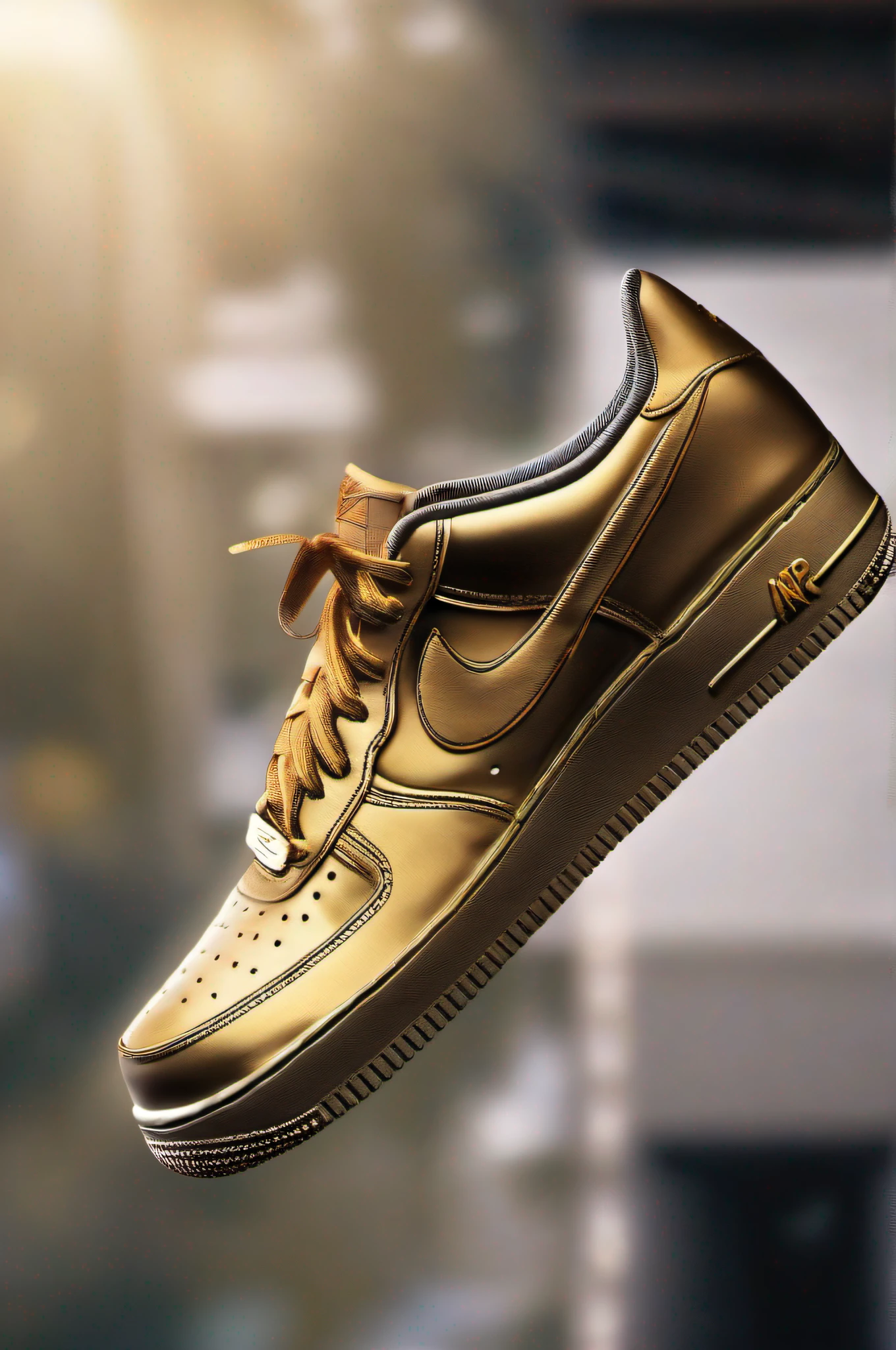 "Chaussure Air Force 1 de Nike, Golden and black color."