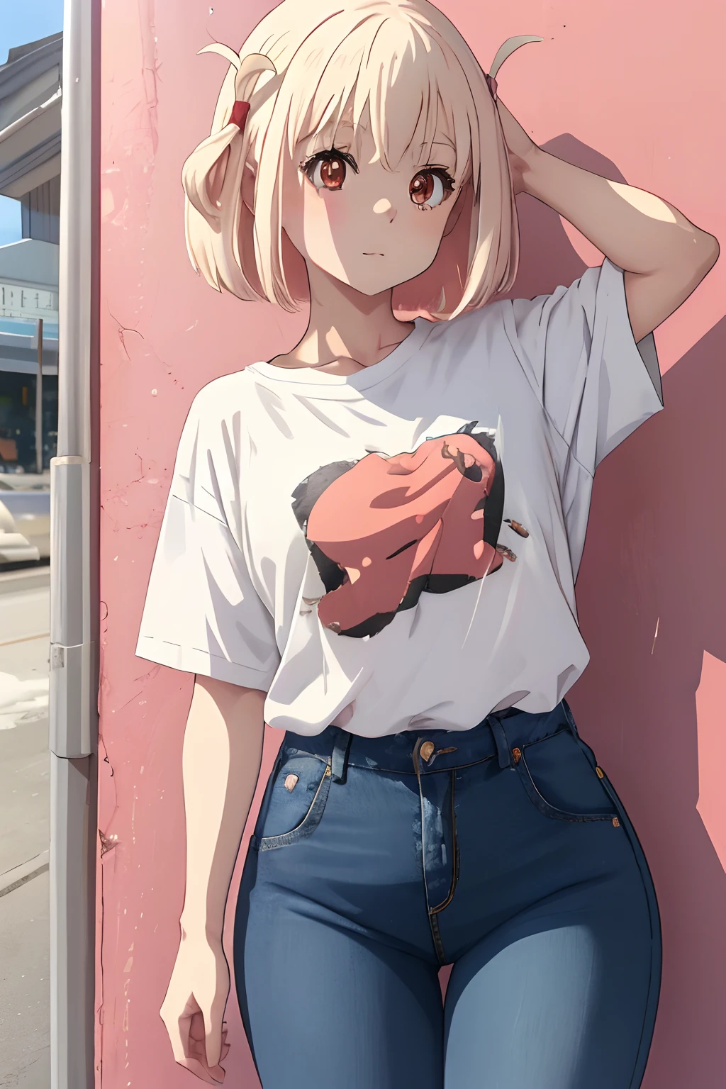 Anime girl in white shirt ant shirt jeans