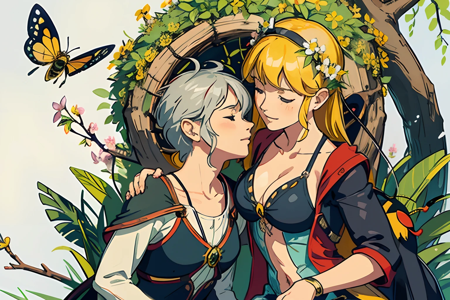 The ladybug is creeping on the open bloom of May, The merry bee is trampling the pinky threads all day, And the chaffinch it is brooding on its grey mossy nest In the whitethorn bush where I will lean upon my lover's breast
