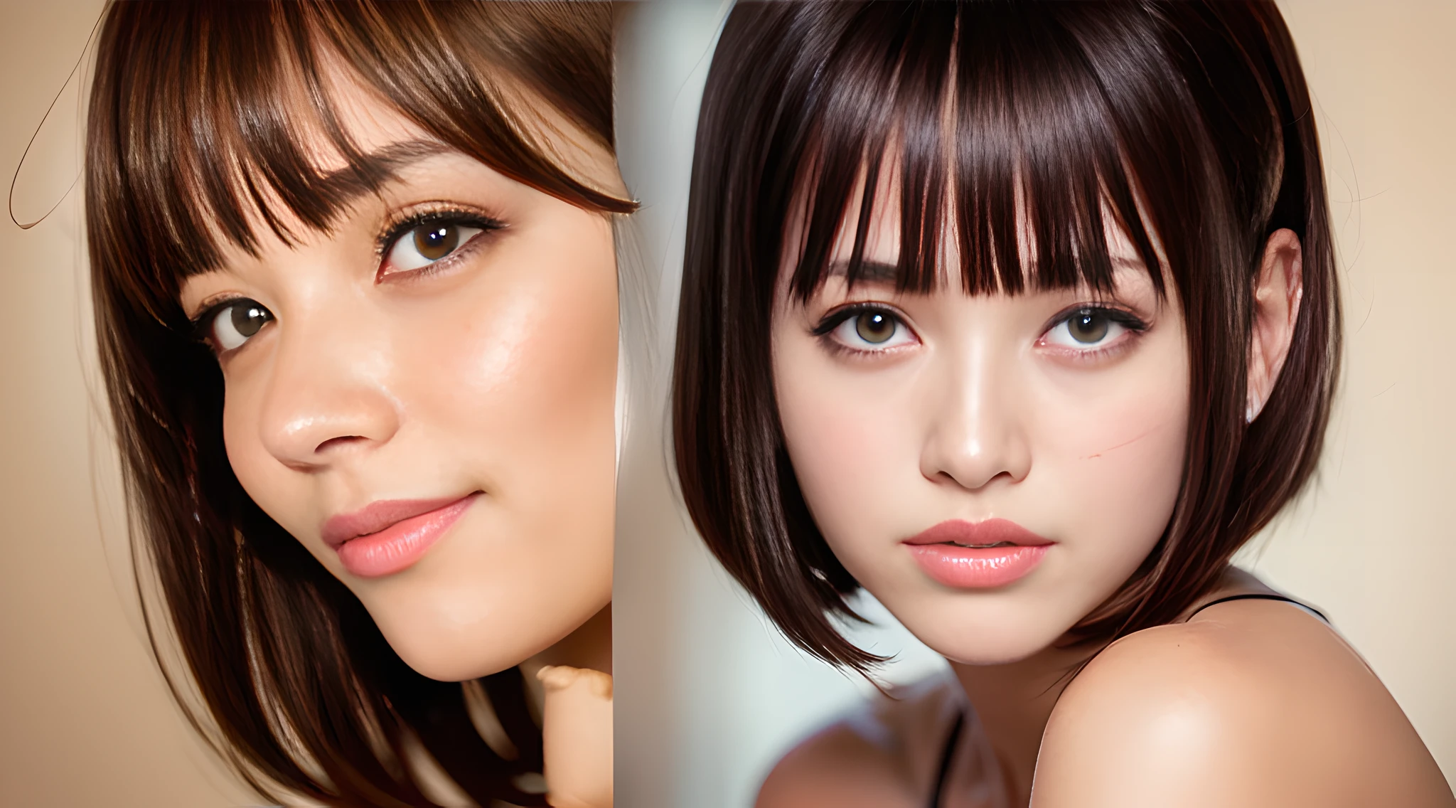 (Young Sophie Marceau:1.2), Beautiful Sophie Marceau, delicated face, upper body, a picture, (phoenix eye:1.3), (Low corner of the eye:1.2), (High eye tail:1.4), (largeeyes:1.4), (babyfat:1.4), (Bob Hairstyles:1.5), Straighten your hair, Have temperament, (Neat bangs:2.2), (Thick bangs: 2.2), (Bangs that cover the eyebrows: 2.2), (Ji Shifa 1.2), Slightly long eyelashes, (Smile:1.3), (with fair skin:1.5), （Symmetrical face shape left and right:1.2）, Happy smile, 中景 the scene is, best qualtiy, (tmasterpiece：1.5), （realisticlying：1.37）, ultra - detailed, simplebackground, A high resolution, glint, (Pastel color: 1.2), the golden ratio, (half-closed eyes:1.3), realistic, SOLO, Cinematic lighting, 8K, ccurate, Textured skin