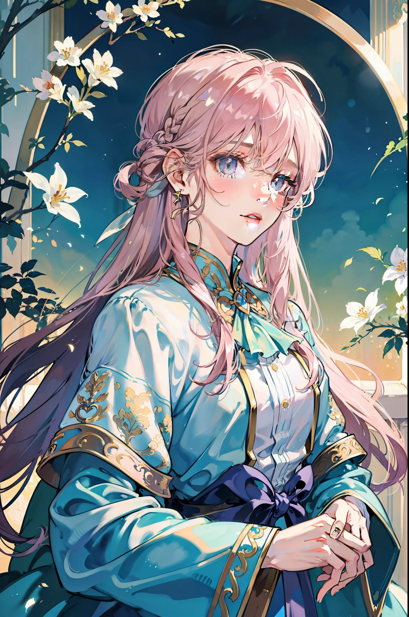 Highest image quality!Watercolor beauty,Beautiful eyes and delicate facial features,long and flowing hair,Antique illustration,Soft light,National Style Fairy,Handsome and gentle man,Charming temperament,Stirring!Light and shadow changes,Beautiful,light pink eyes