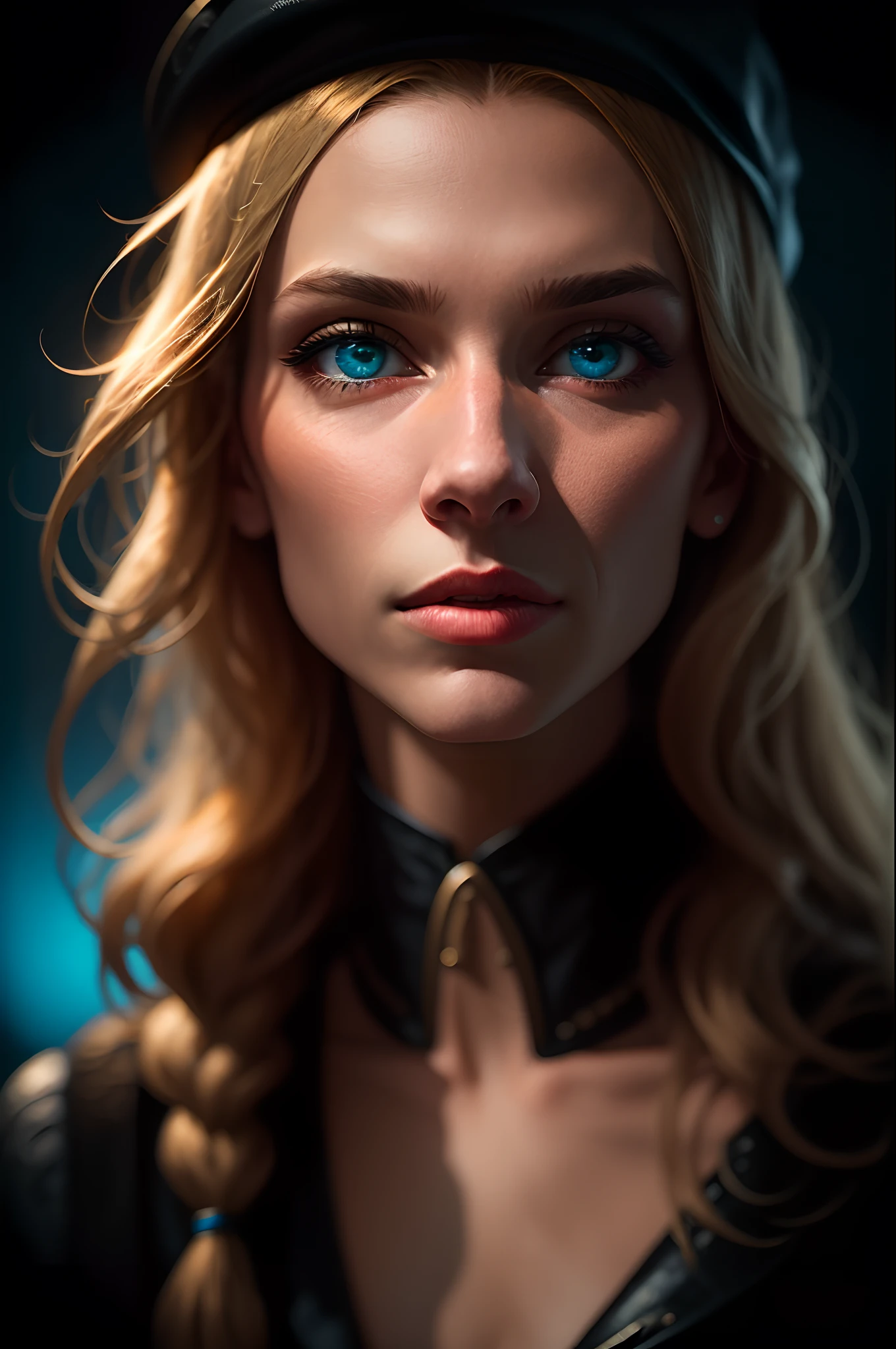 tmasterpiece， absurderes， an award winning photograph， extremely detaile， astounding， finely detailled， extremelydetailedeyesandface， Lee Jeffries Nikon D850 Film Stock Photo 4 Kodak Portra 400 Camera F1.6 shots, rich colors, ultra-realistic realistic textures, dramatic lighting, Unreal Engine popular on ArtStation Cinestill 800 tungsten light， Beautiful rud_woman， A woman with long blonde hair and blue eyes，Perfect RUD_face，Perfect RUD_bodywoman girl