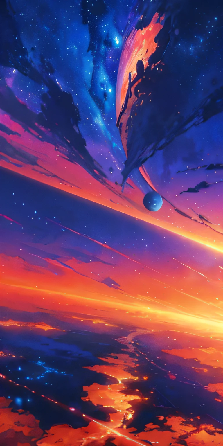 Animated scene of a planet with stars in the sky, cosmic sky. by makoto shinkai, endless cosmos in the background, Beautiful space, makoto shinkai cyril rolando, a beautiful artwork illustration, 4K highly detailed digital art, heaven planet in background, anime art wallpaper 4k, anime art wallpaper 4k, amazing wallpapers, Fantasy space
