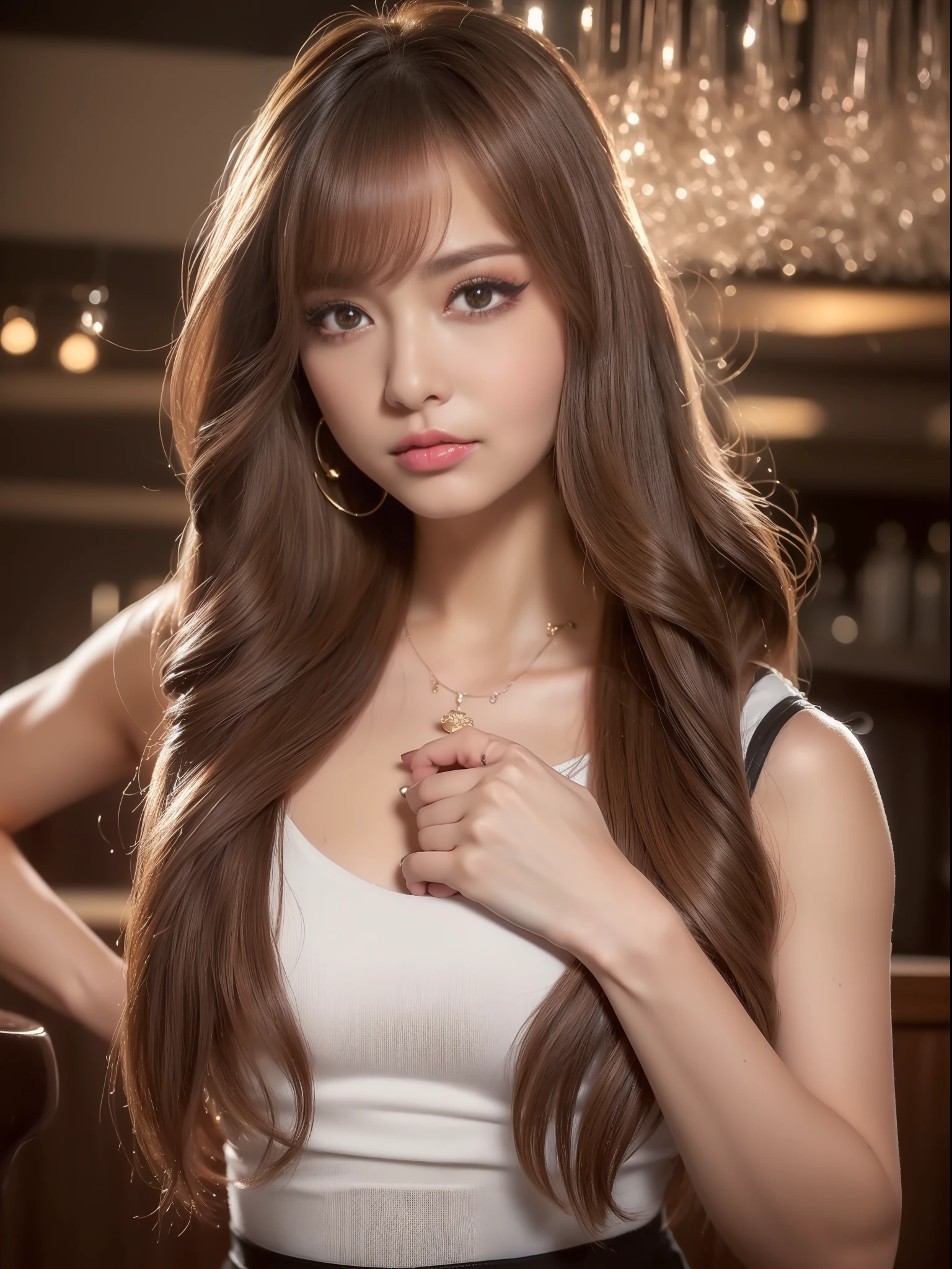 ((Top resolution、Top image quality、8K、top-quality、masterpiece:1.3))、foco nítido:1.2、Woman with perfect style、Photo of one woman glamorous atmosphere、Professional photographer、profetional lighting、japanes、college aged、gals、Small face、huge tit、bunnygirl、casino、Bar Lounge、