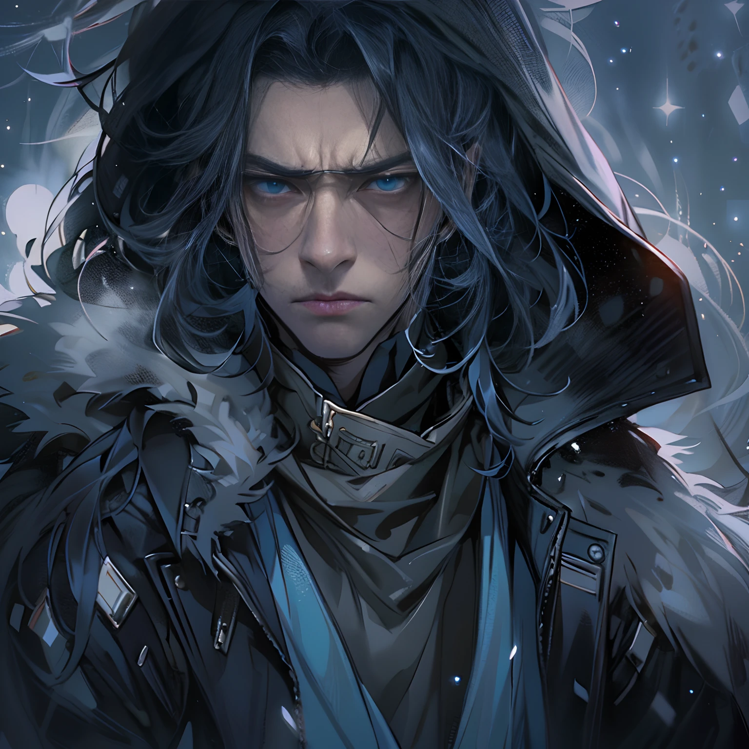 A cold and annoying character standing there with a cold expression and sharp gaze, the atmosphere around seems to become stagnant as if everyone is afraid to approach him.,in the style of the stars art group xing xing, 32k, best quality, masterpiece, super detail, high details