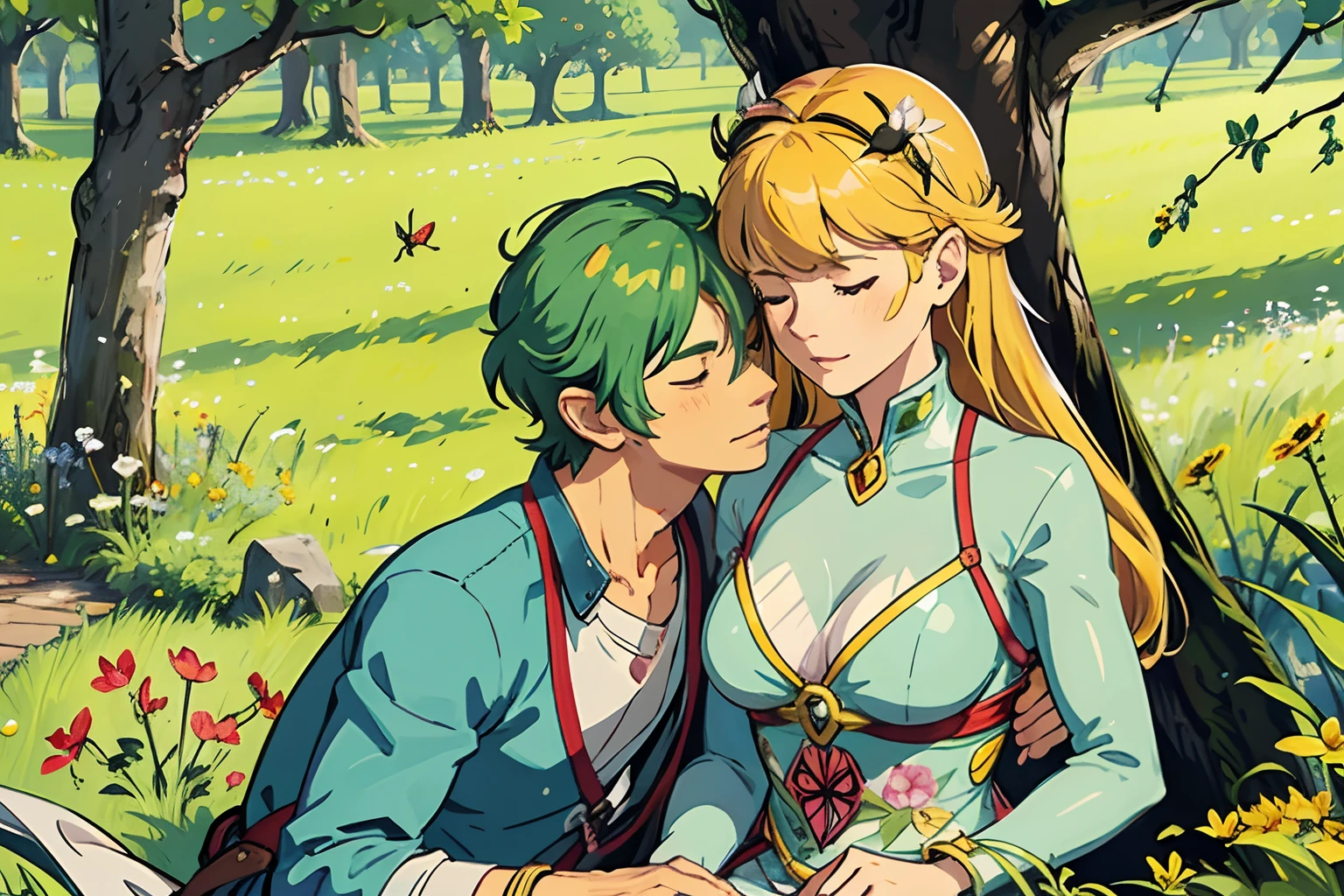 The ladybug is creeping on the open bloom of May, The merry bee is trampling the pinky threads all day, And the chaffinch it is brooding on its grey mossy nest In the whitethorn bush where I will lean upon my lover's breast